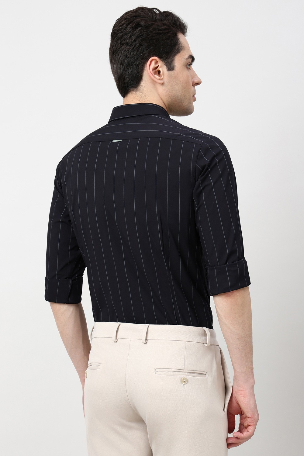 Image of PETER ENGLAND Men Striped Formal Black Shirt