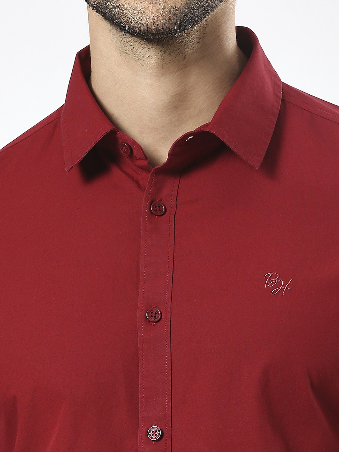 Image of BEING HUMAN Men Solid Casual Maroon Shirt