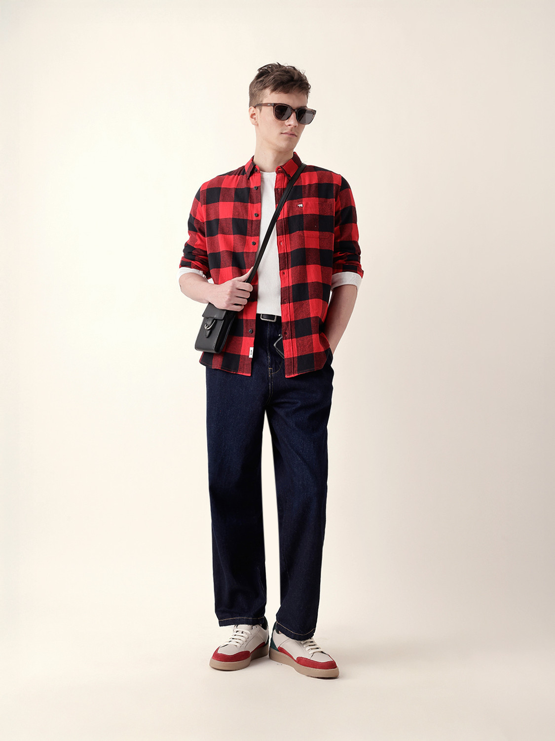 Image of THE BEAR HOUSE Men Checkered Casual Red Shirt