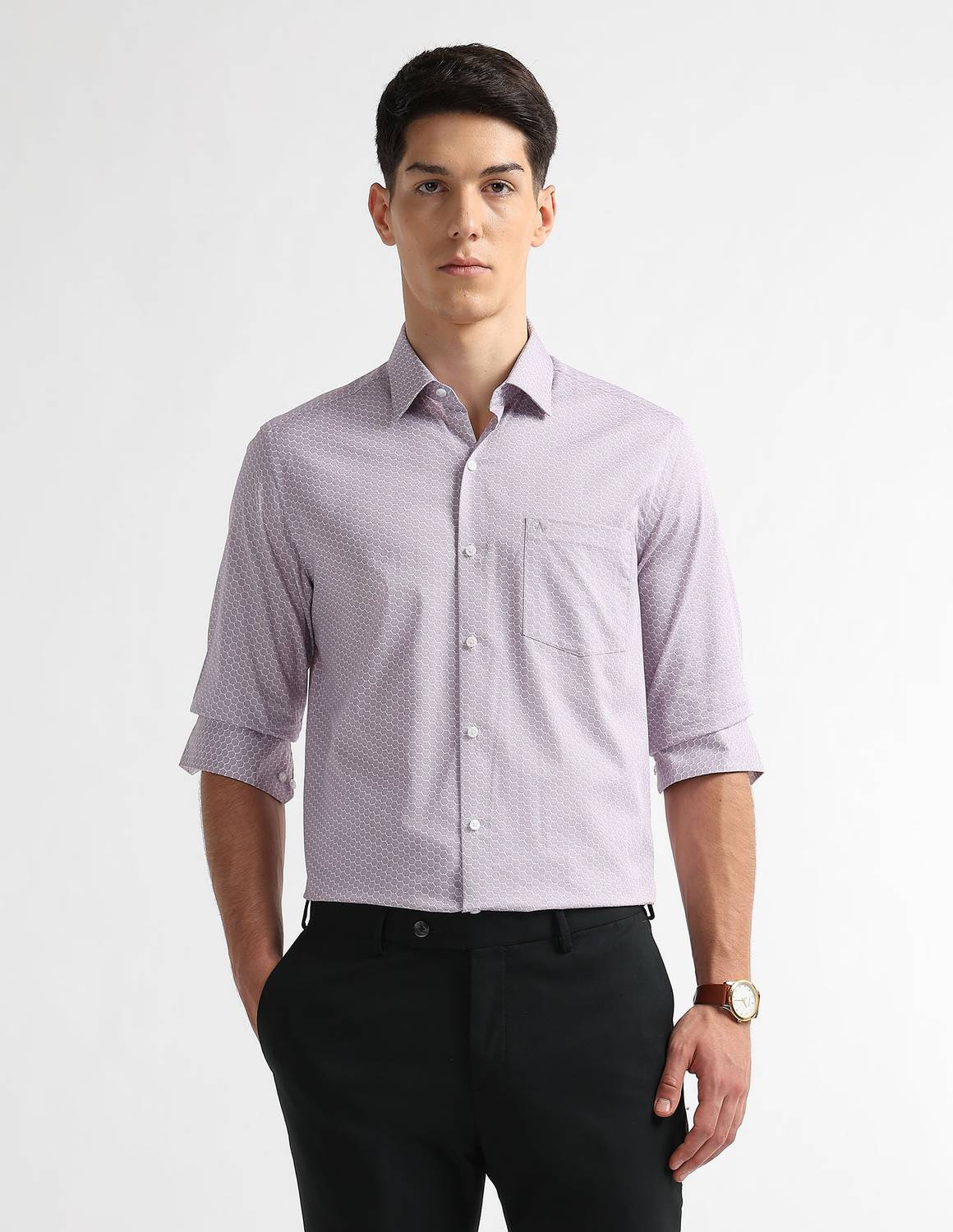 ARROW Men Printed Formal Purple Shirt