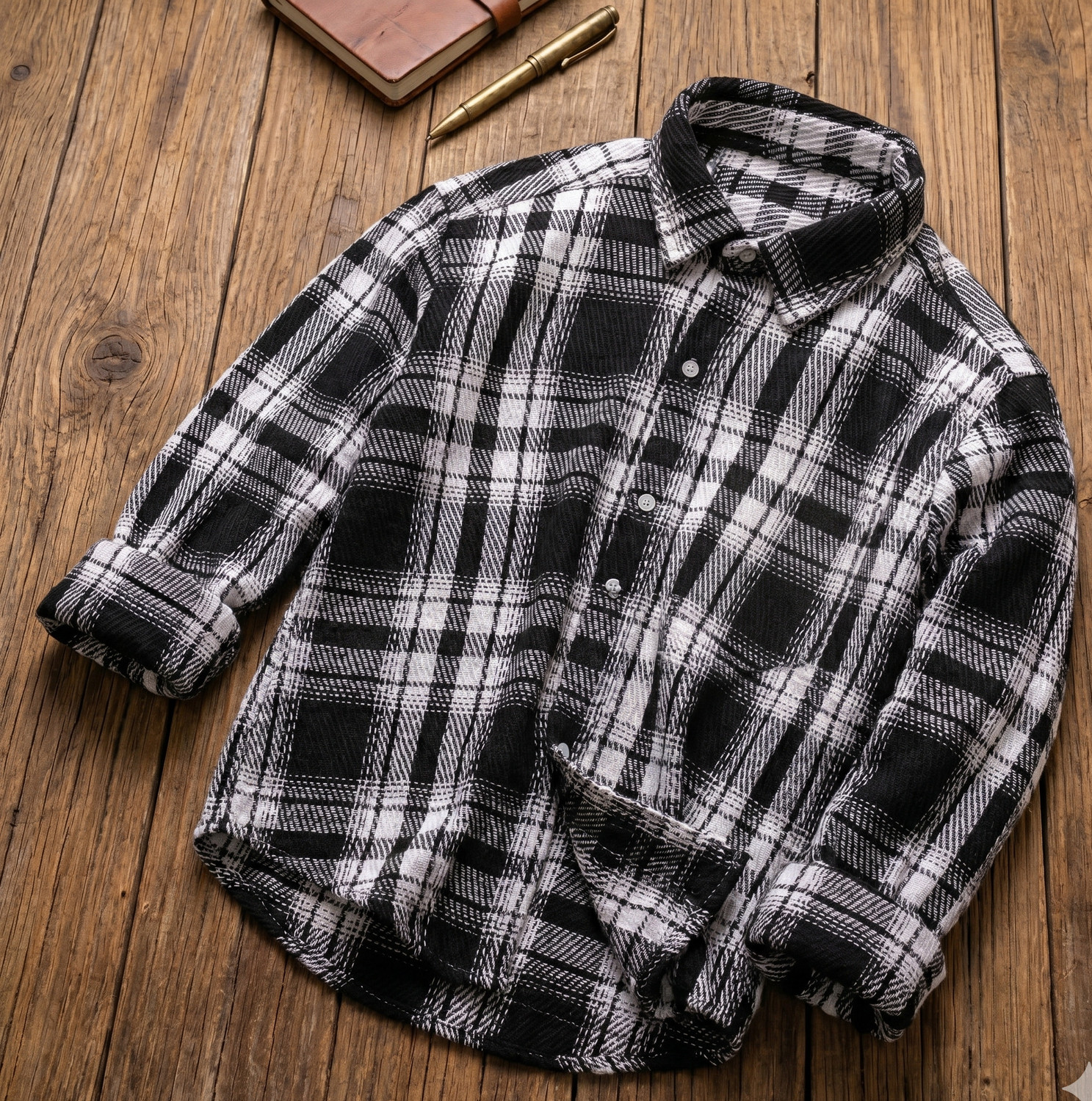 Image of Bishap Fashion Men Checkered Casual Black Shirt