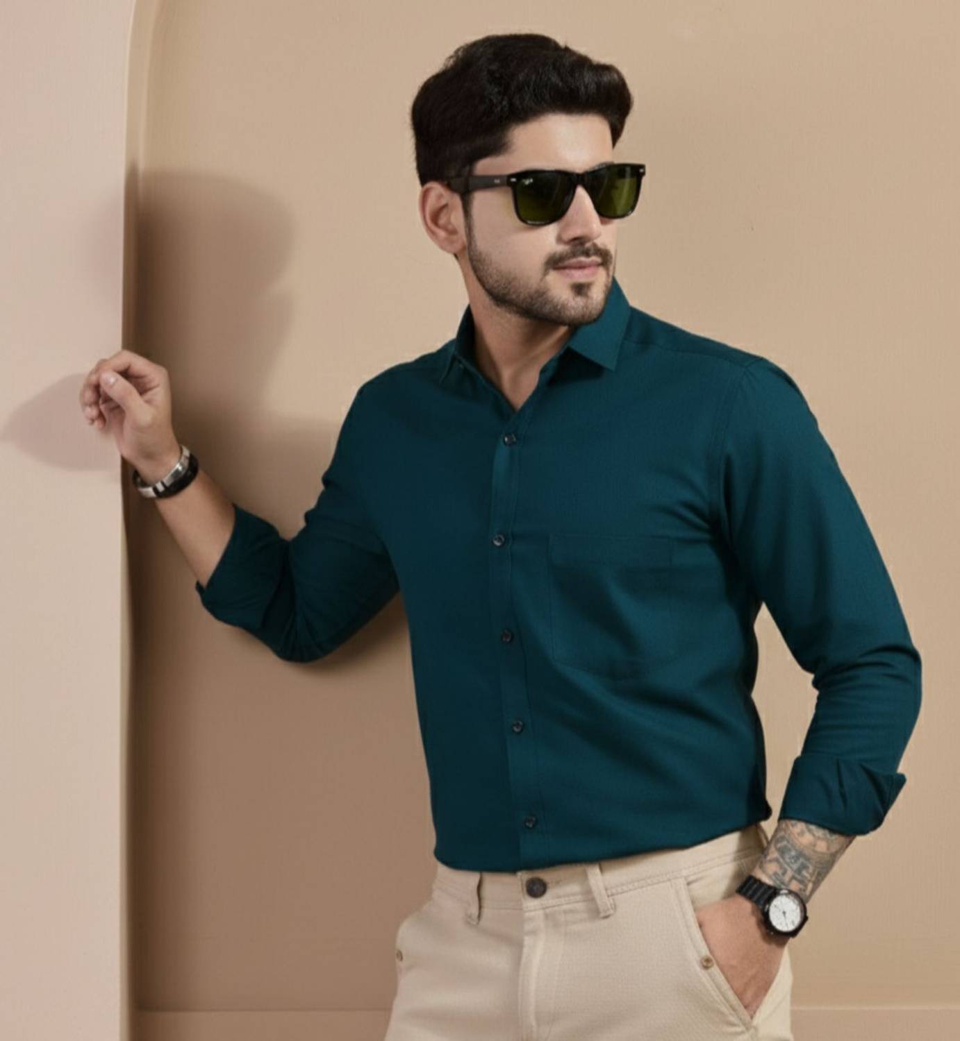STONEBERG Men Dark Blue Formal Shirt - Image 3