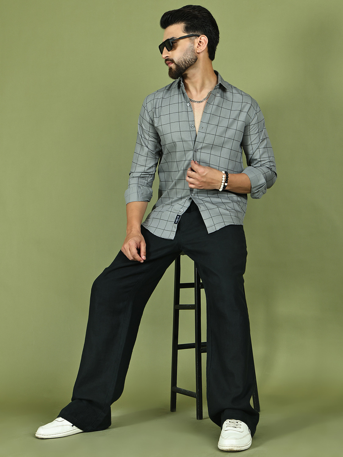 Image of Roadster Men Checkered Casual Grey Shirt