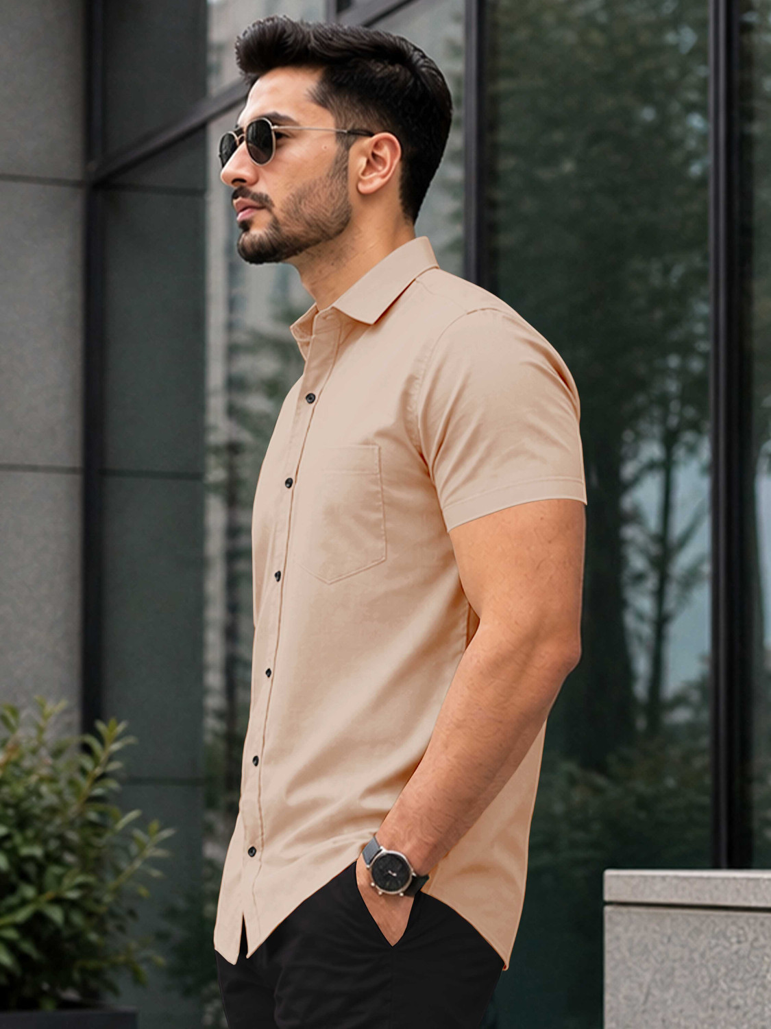 Image of VeBNoR Men Solid Casual Beige Shirt