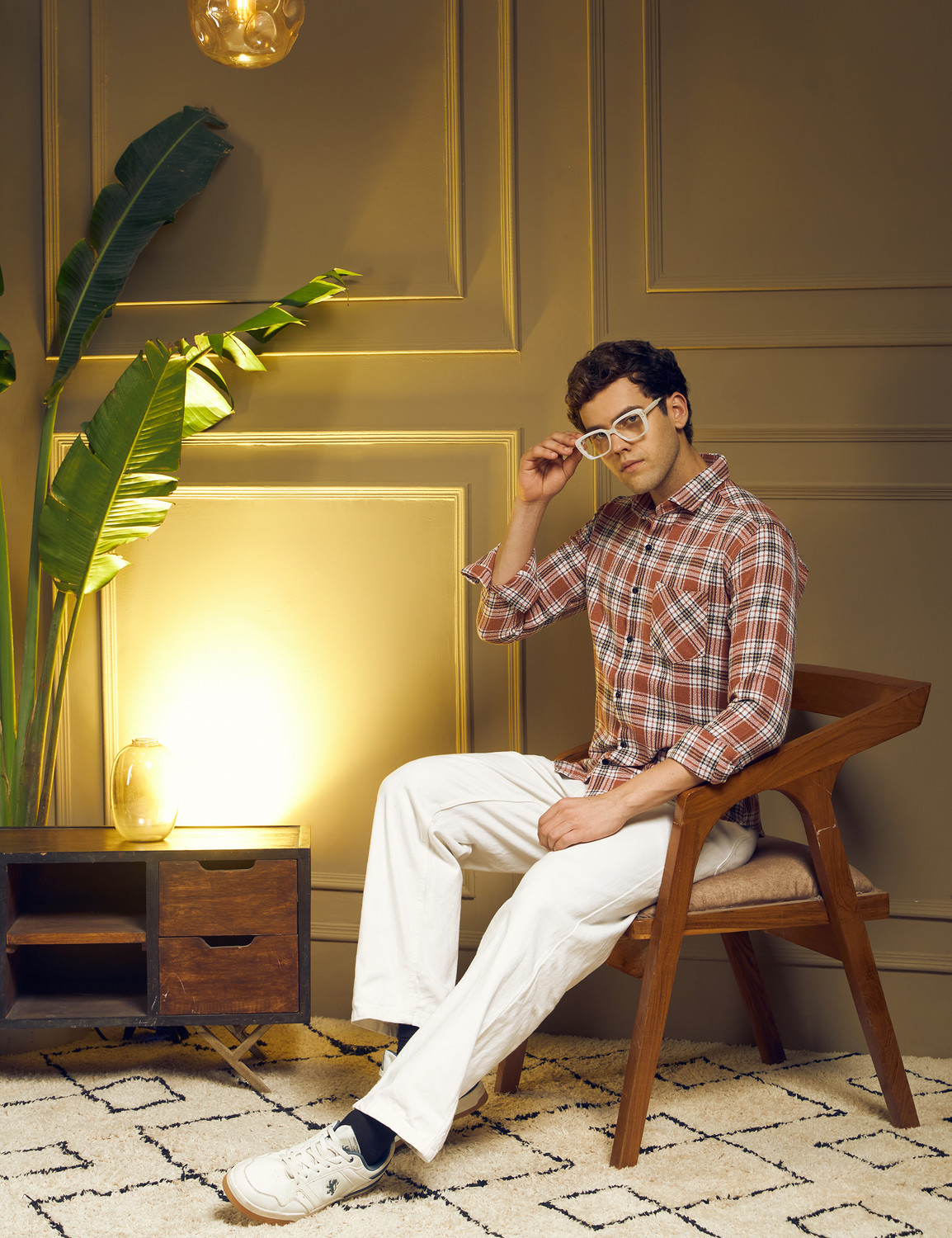Image of WOXEN Men Checkered Casual Orange Shirt