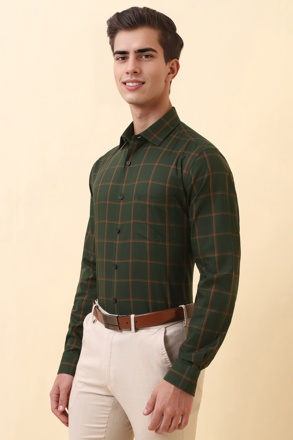 Image of Allen Solly Men Checkered Casual Green Shirt