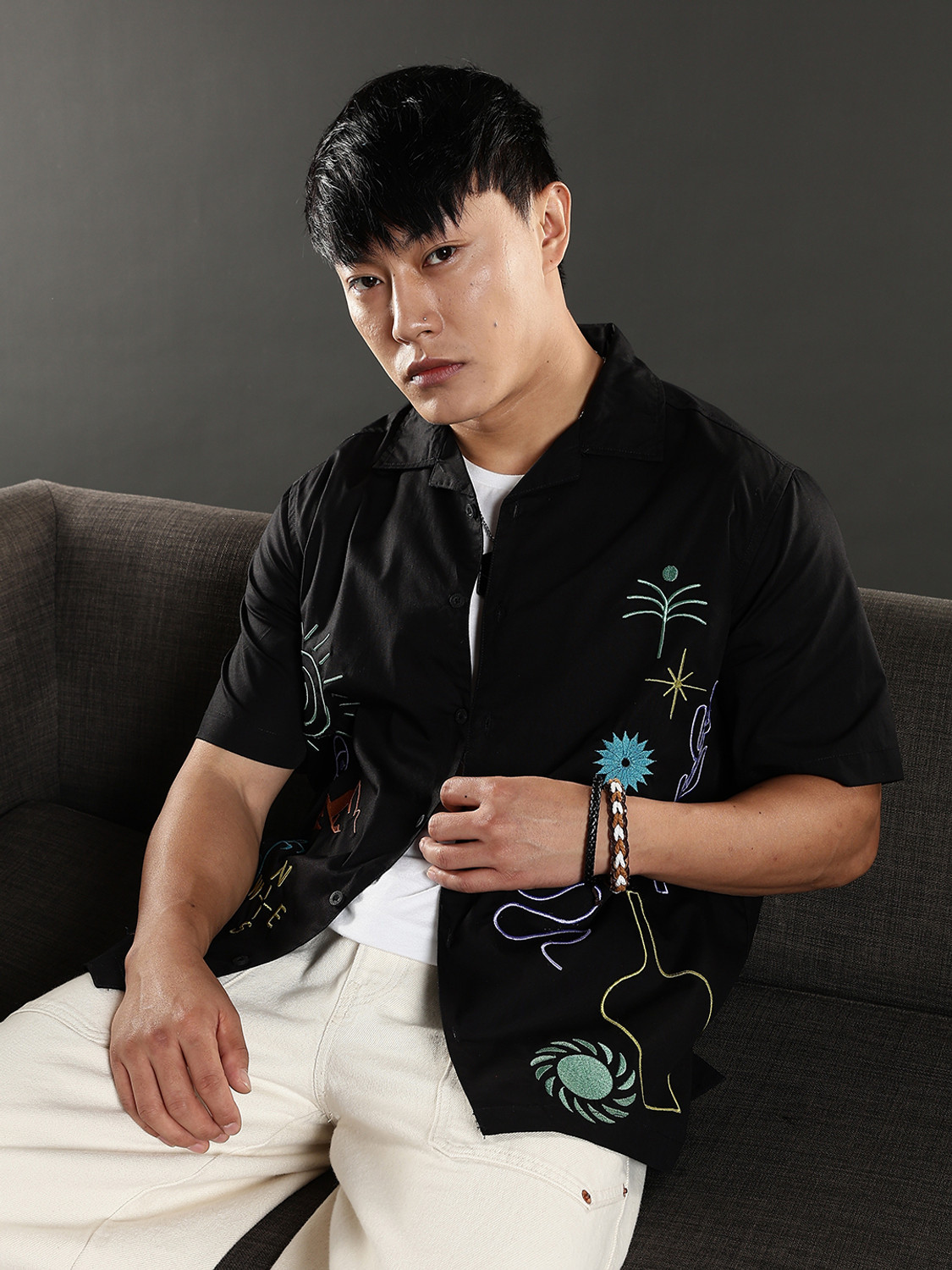 Image of Eszett Men Self Design Casual Black Shirt