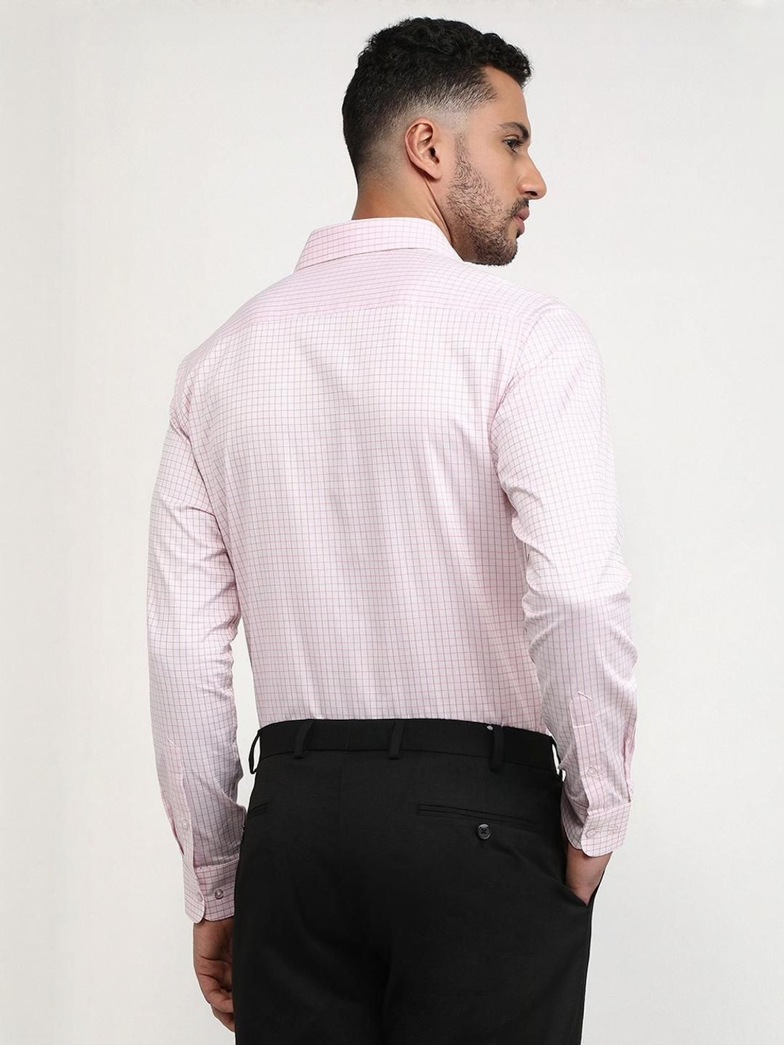 Image of Raymond Men Checkered Formal Pink Shirt