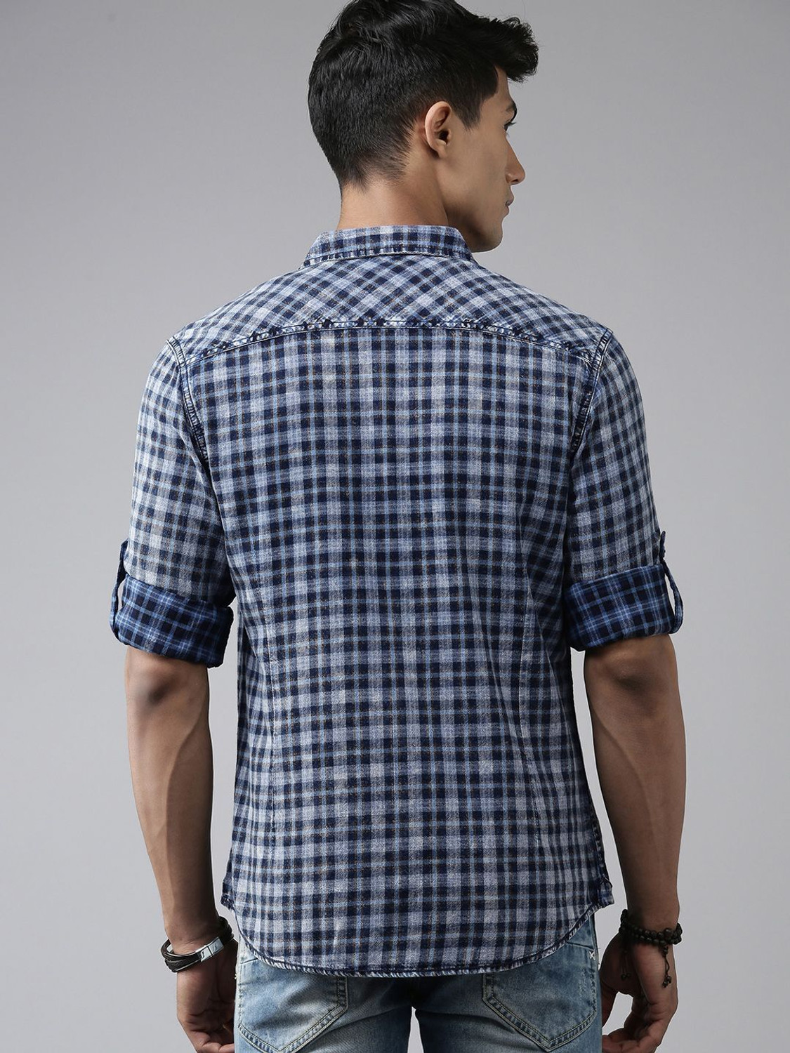 Image of Roadster Men Checkered Casual Blue Shirt