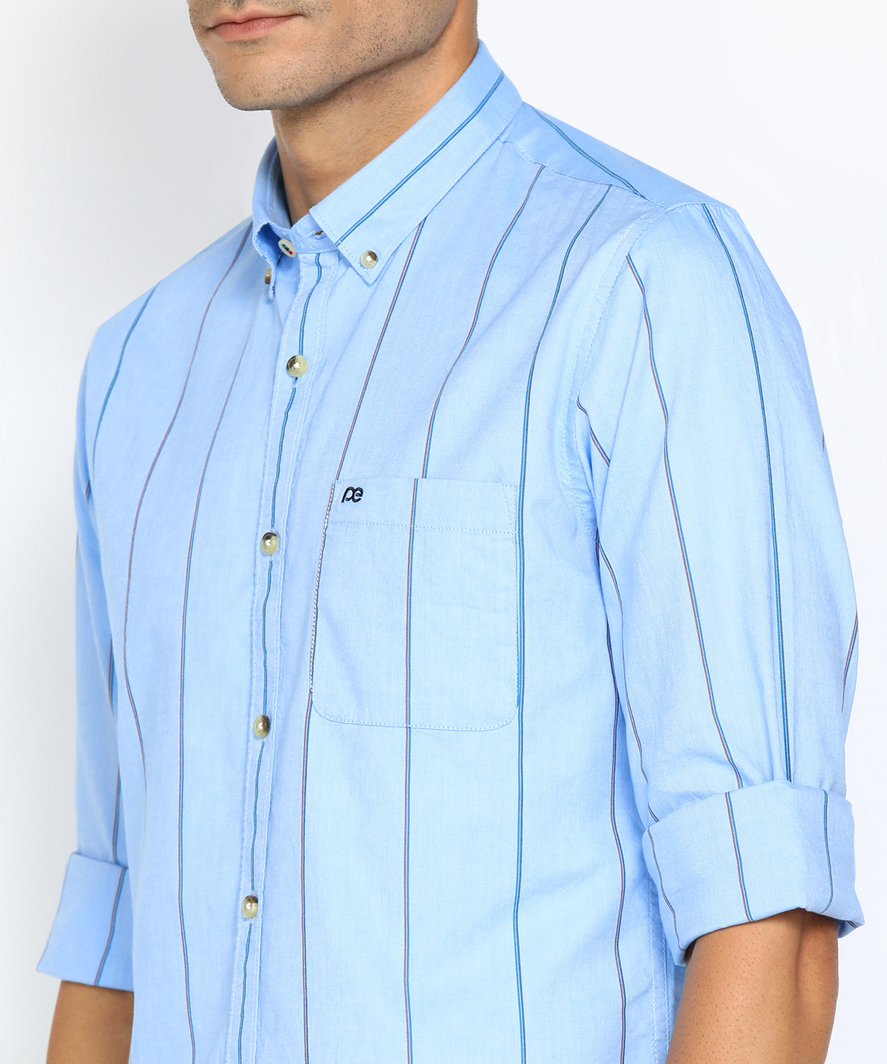 Image of PETER ENGLAND Men Striped Casual Light Blue Shirt