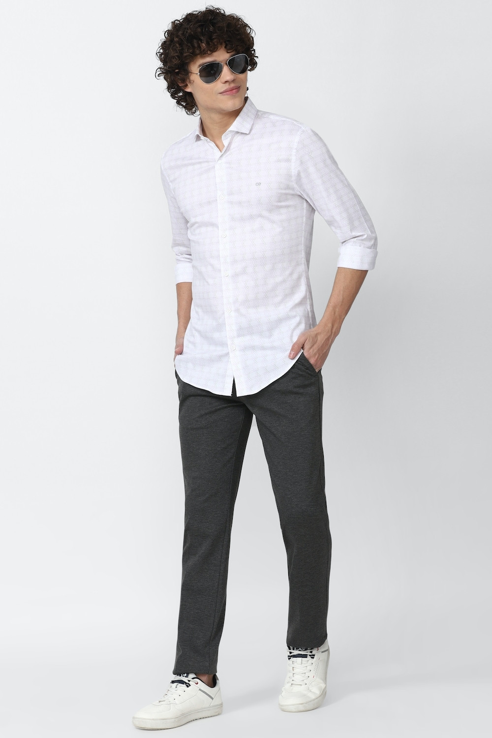 Image of PETER ENGLAND Men Printed Formal White Shirt