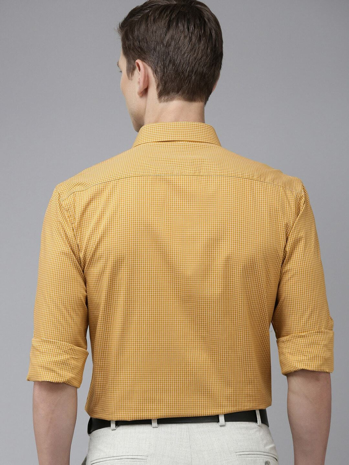 Image of PARK AVENUE Men Checkered Formal Yellow Shirt
