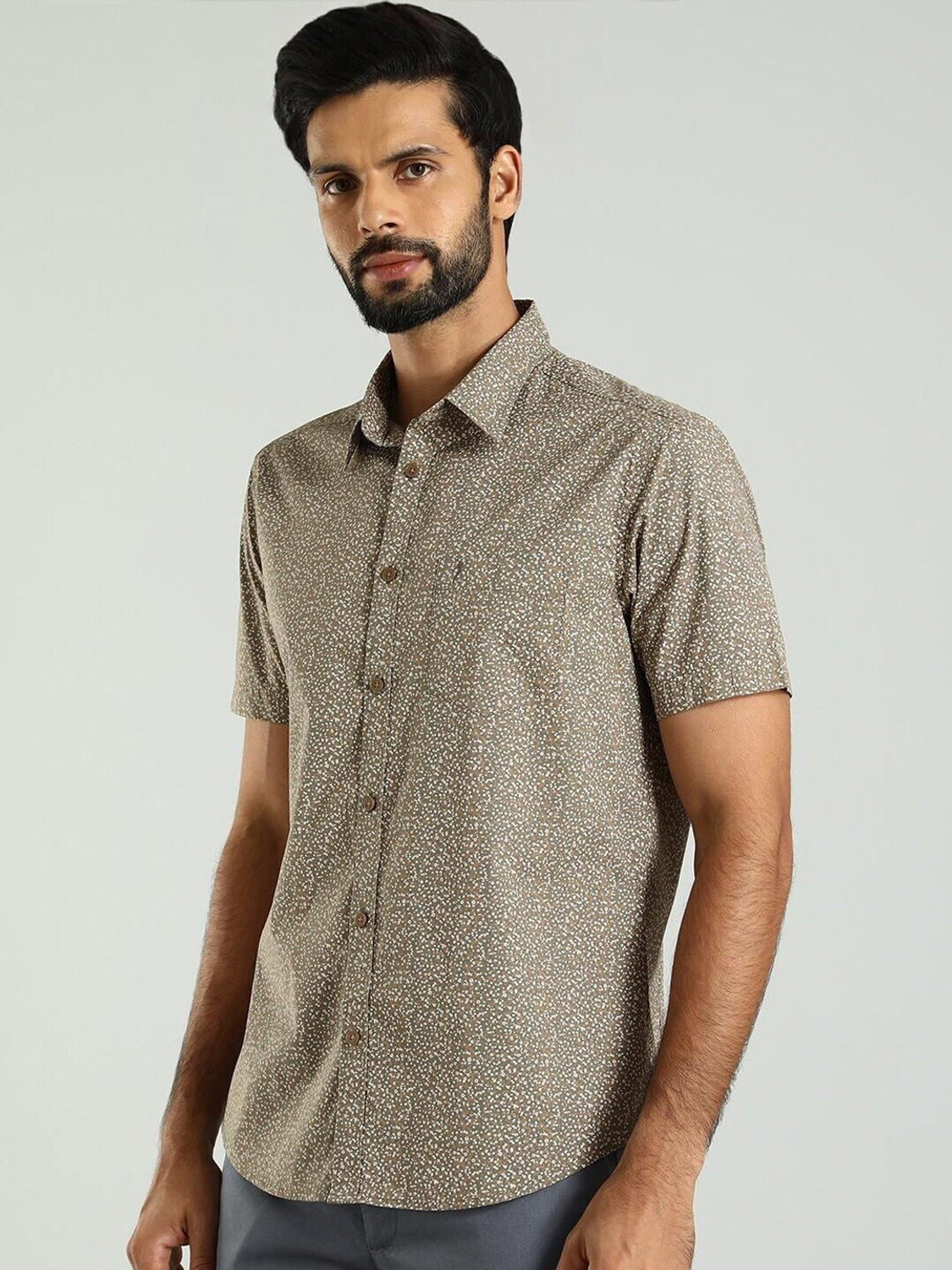 Image of INDIAN TERRAIN Men Printed Casual Green Shirt
