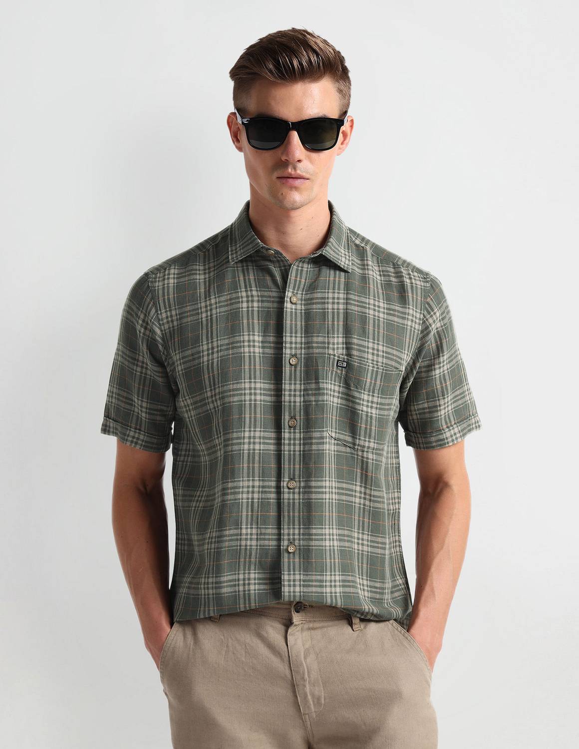 Arrow Sport Men Checkered Casual Green Shirt