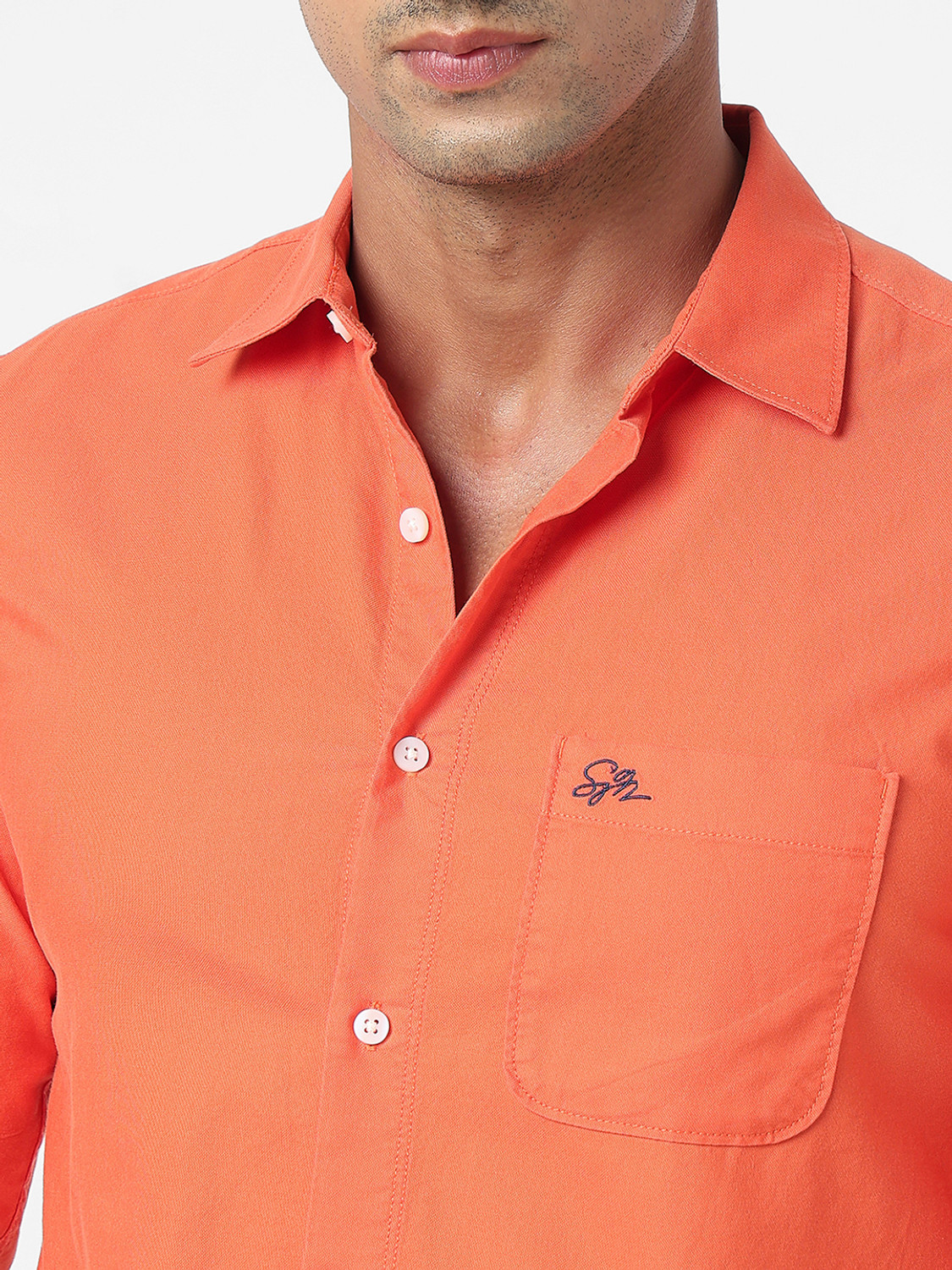 Image of Spykar Men Solid Casual Orange Shirt