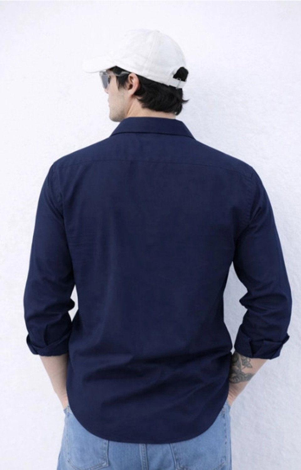 Image of Lycka Men Solid Casual Dark Blue Shirt