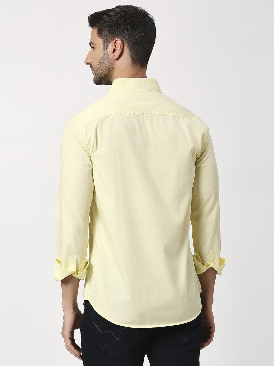 Image of NADASM Men Solid Casual Yellow Shirt