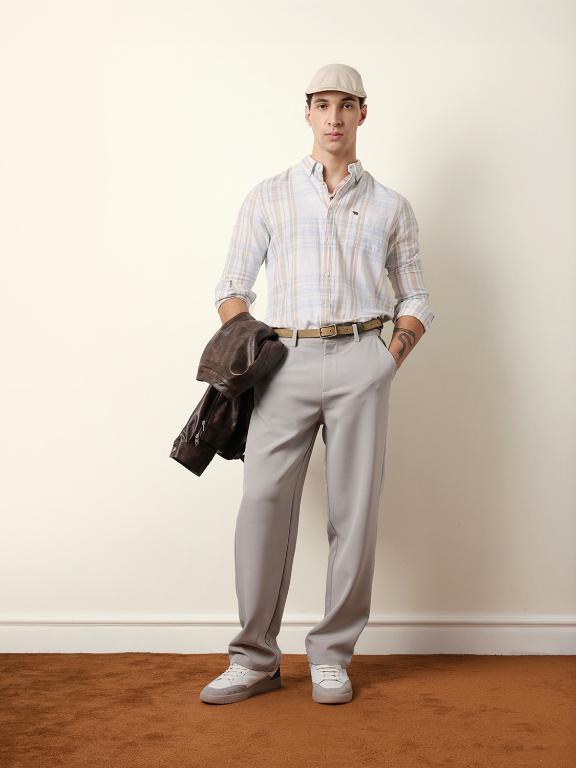 Image of THE BEAR HOUSE Men Checkered Casual White Shirt