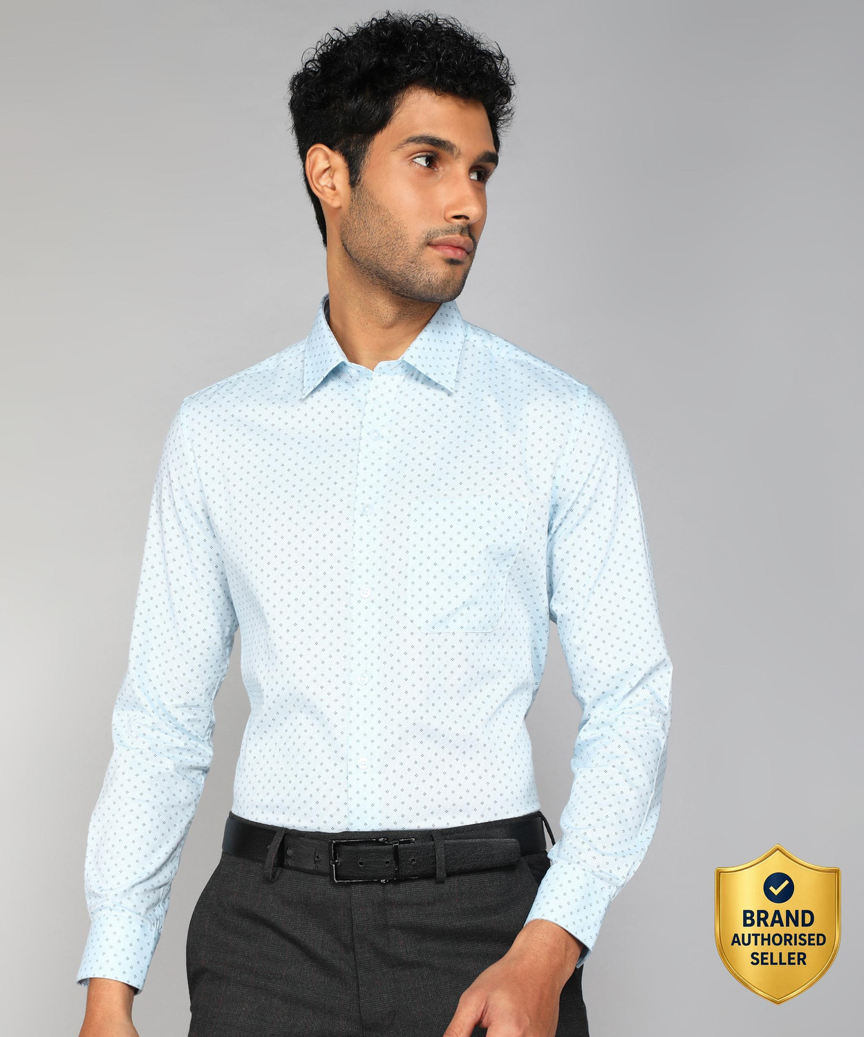 Image of LOUIS PHILIPPE Men Printed Formal Light Blue Shirt