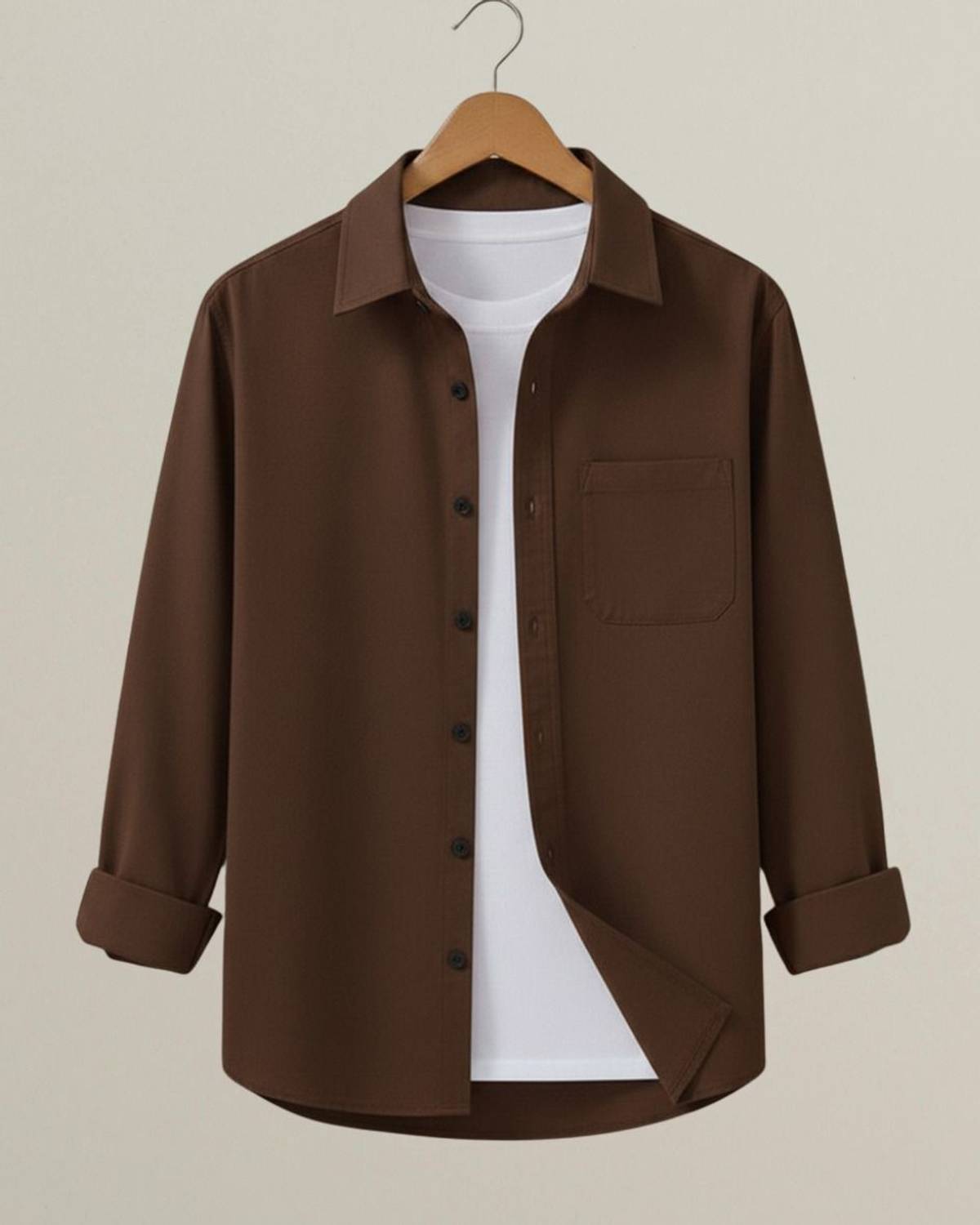 ViRAST Fashion Men Solid Casual Brown Shirt