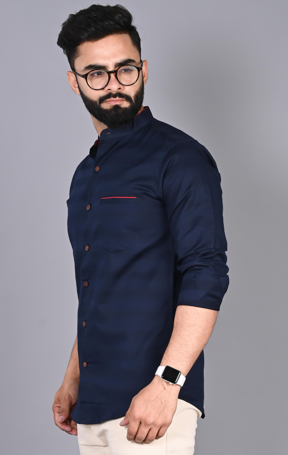 Image of FUBAR Men Printed Casual Dark Blue Shirt