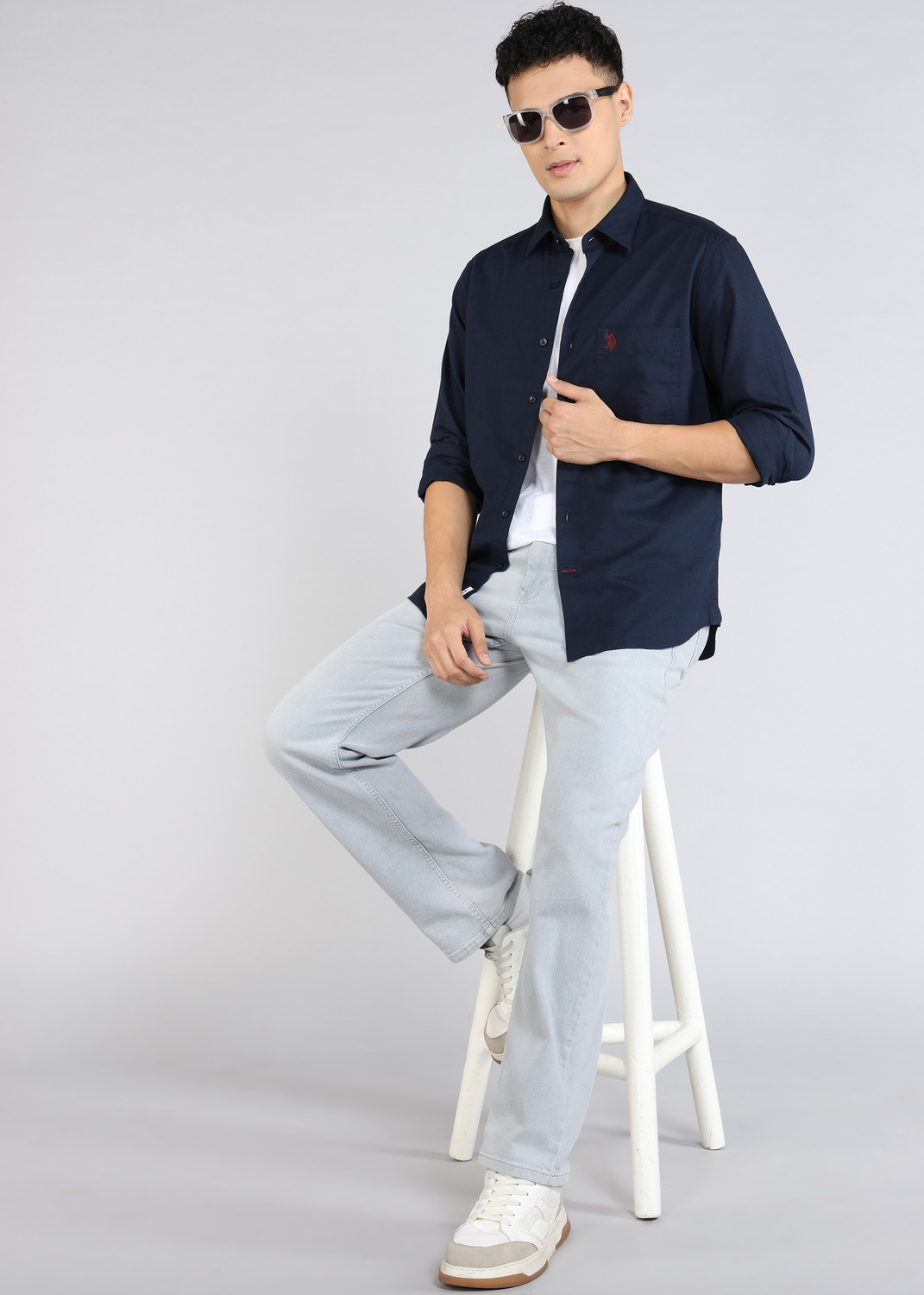 Image of U.S. POLO ASSN. Men Solid Casual Blue Shirt