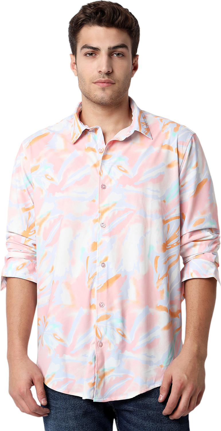 Image of Spykar Men Printed Casual Pink Shirt
