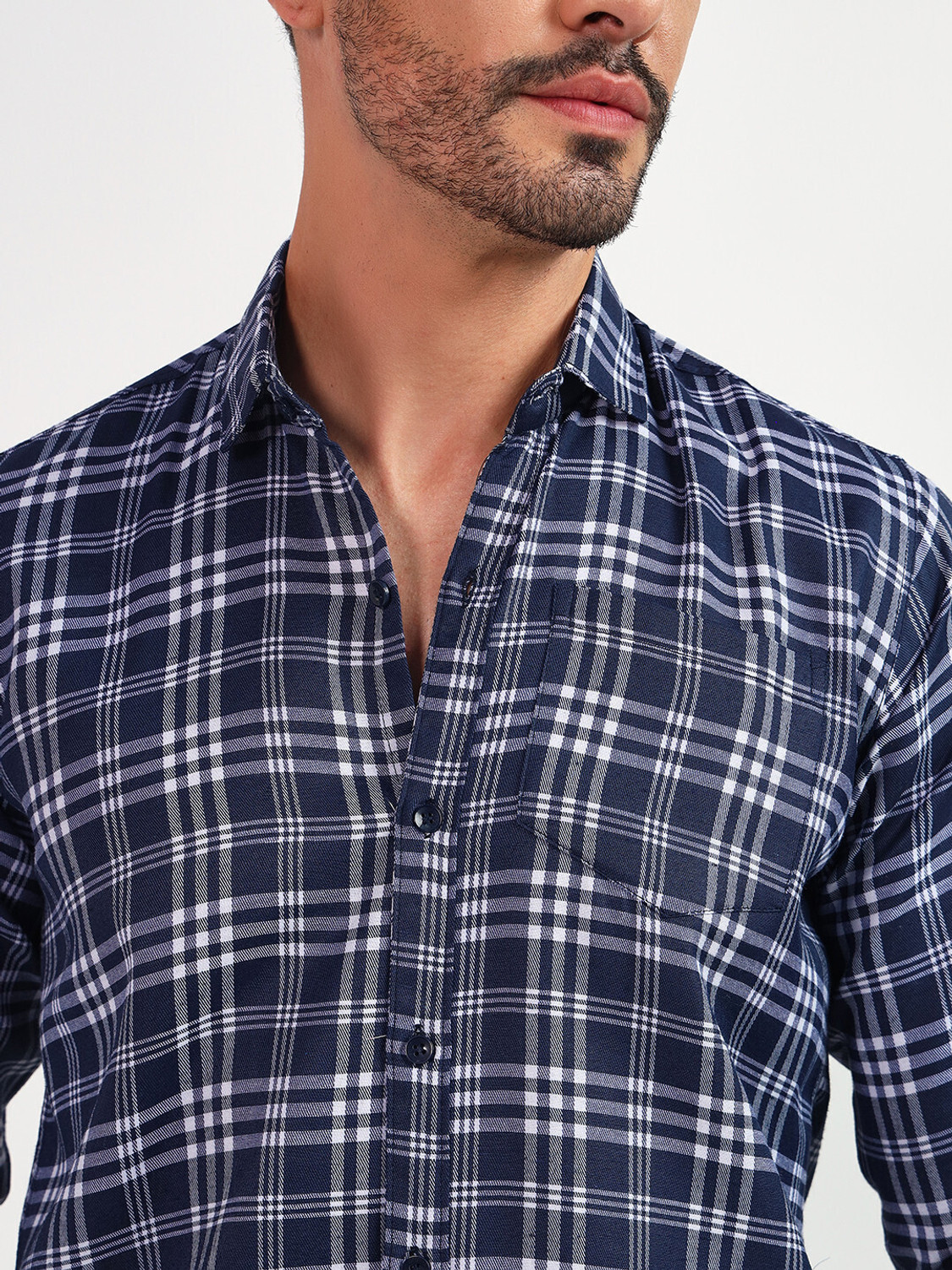 Image of youth first Men Checkered Casual White, Blue Shirt