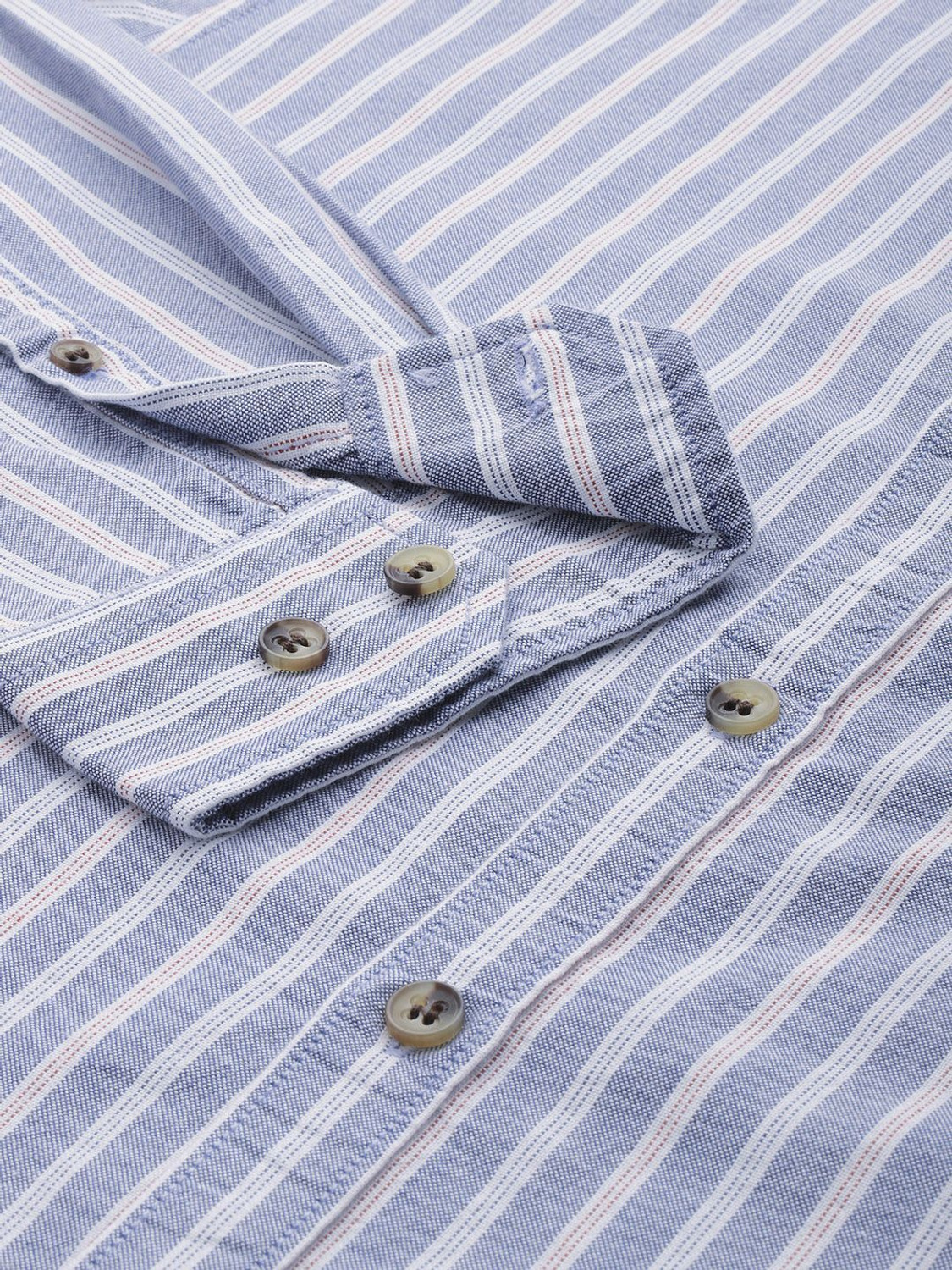 Image of Mast & Harbour Men Striped Casual Blue Shirt