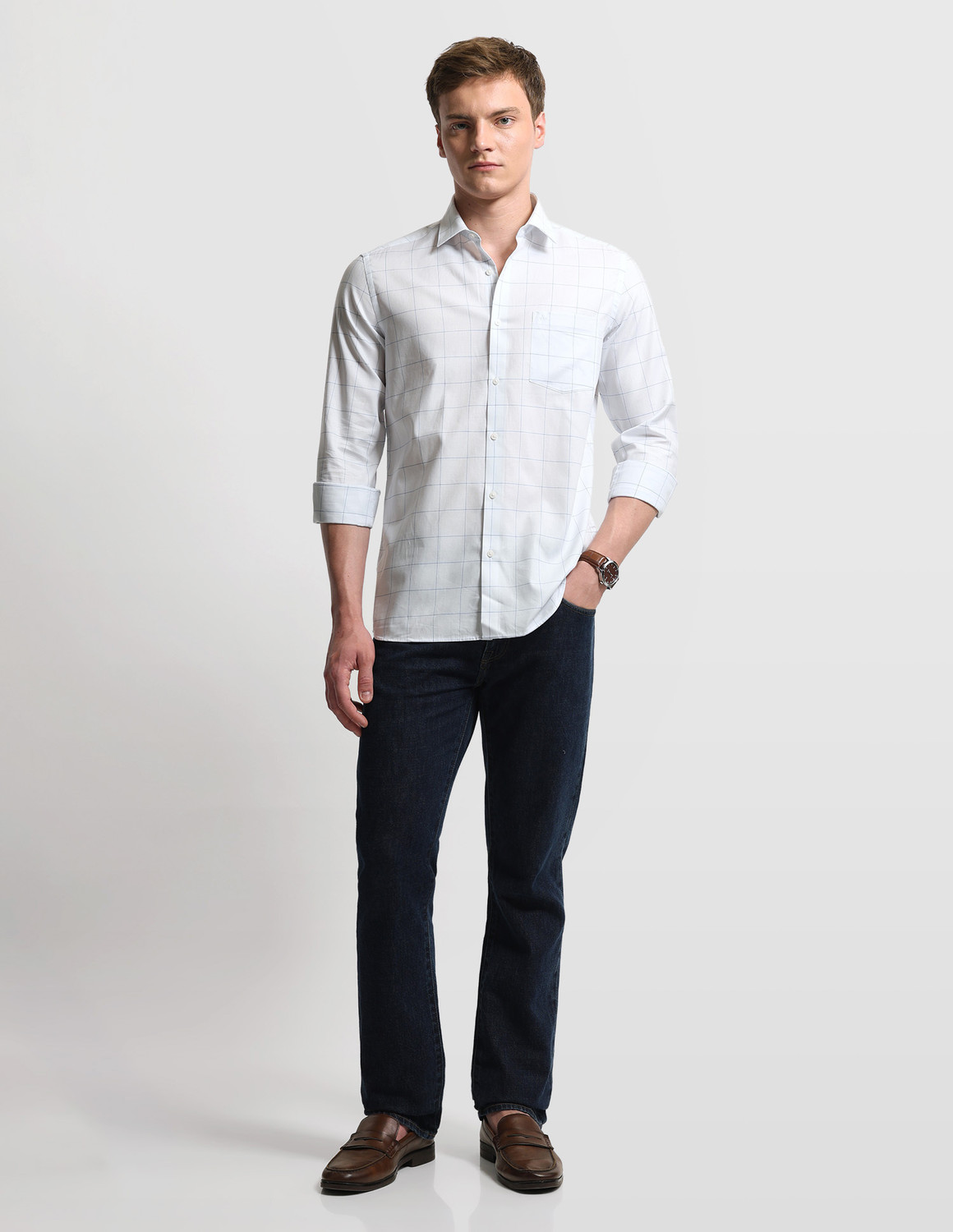 Image of ARROW Men Checkered Casual Blue Shirt