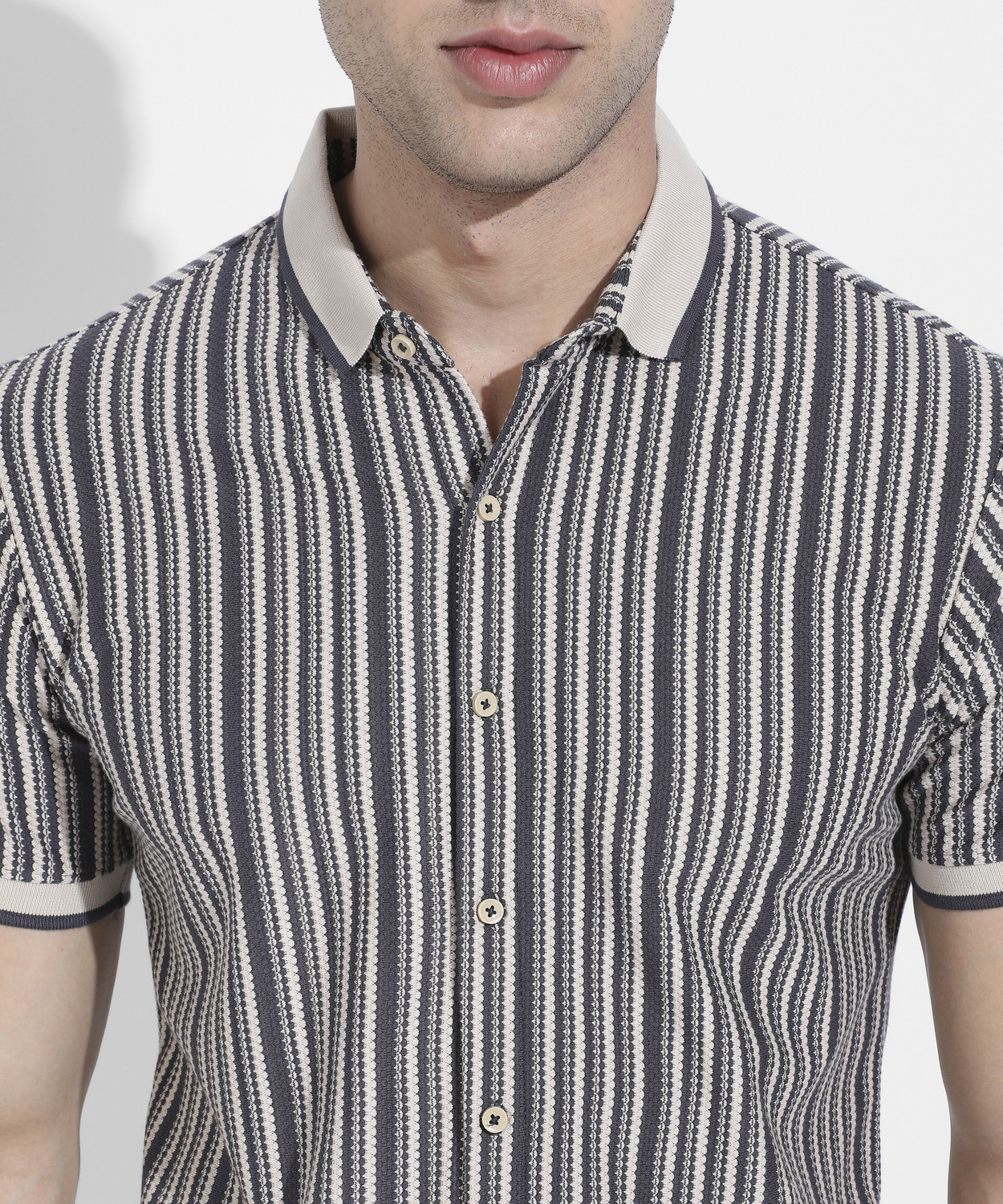 Image of CAMPUS SUTRA Men Striped Casual Black, White Shirt