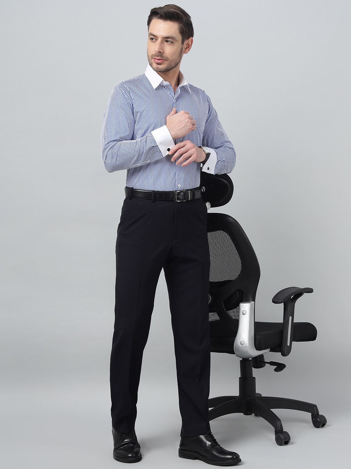 Image of Hancock Men Striped Formal White Shirt