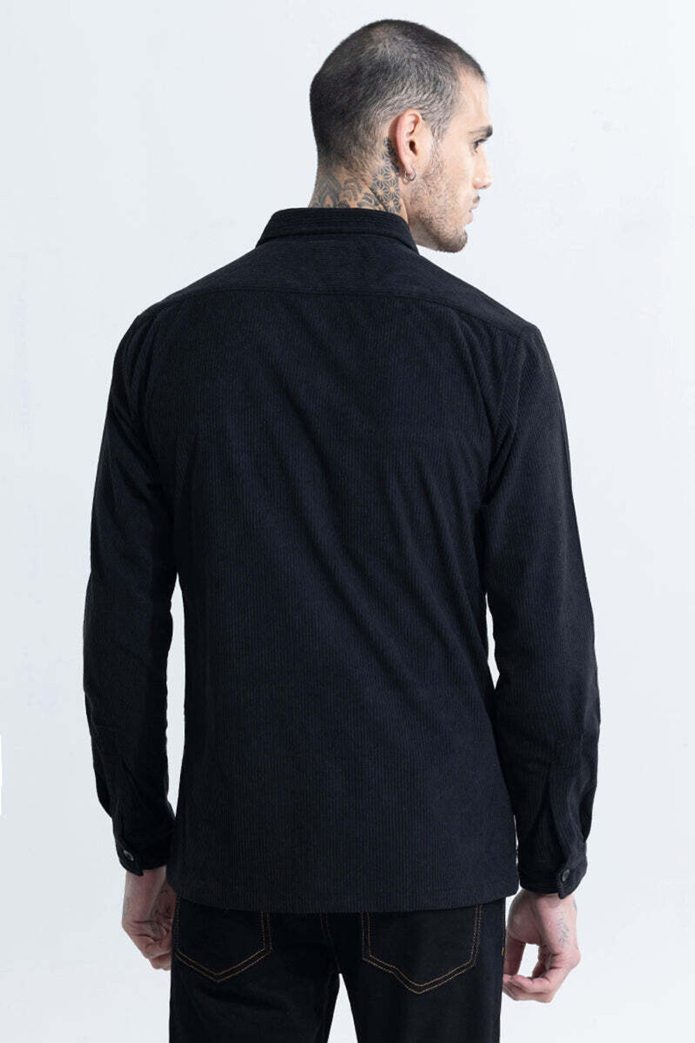 Image of Snitch Men Solid Casual Black Shirt