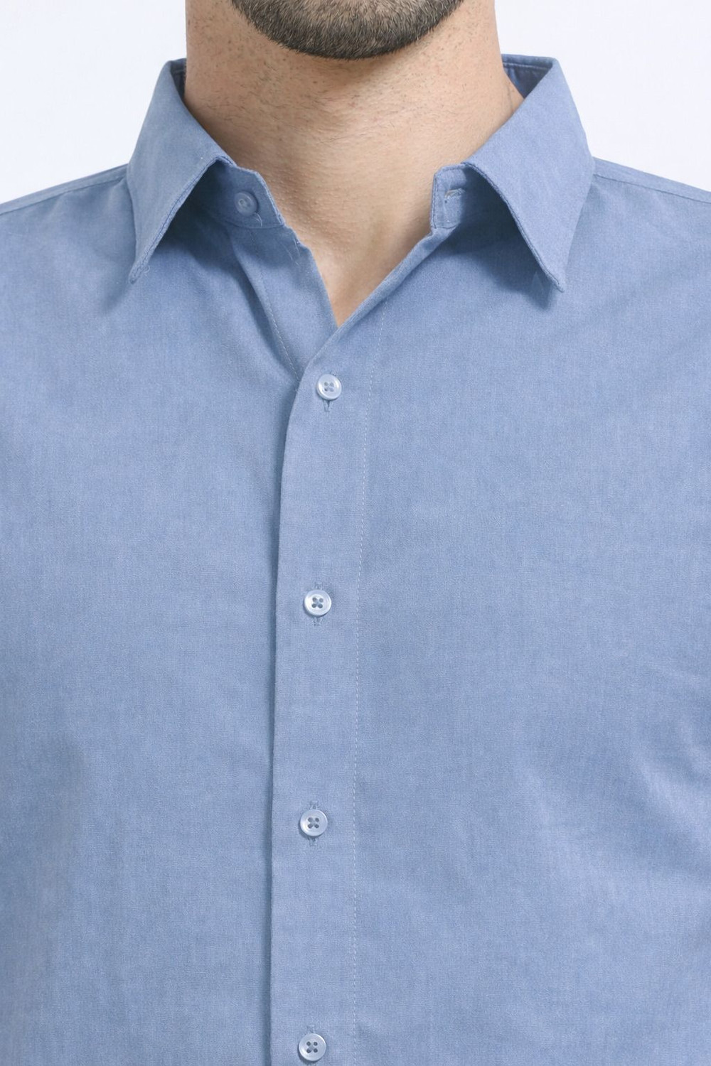 Image of WHISQ Men Solid Casual Light Blue Shirt