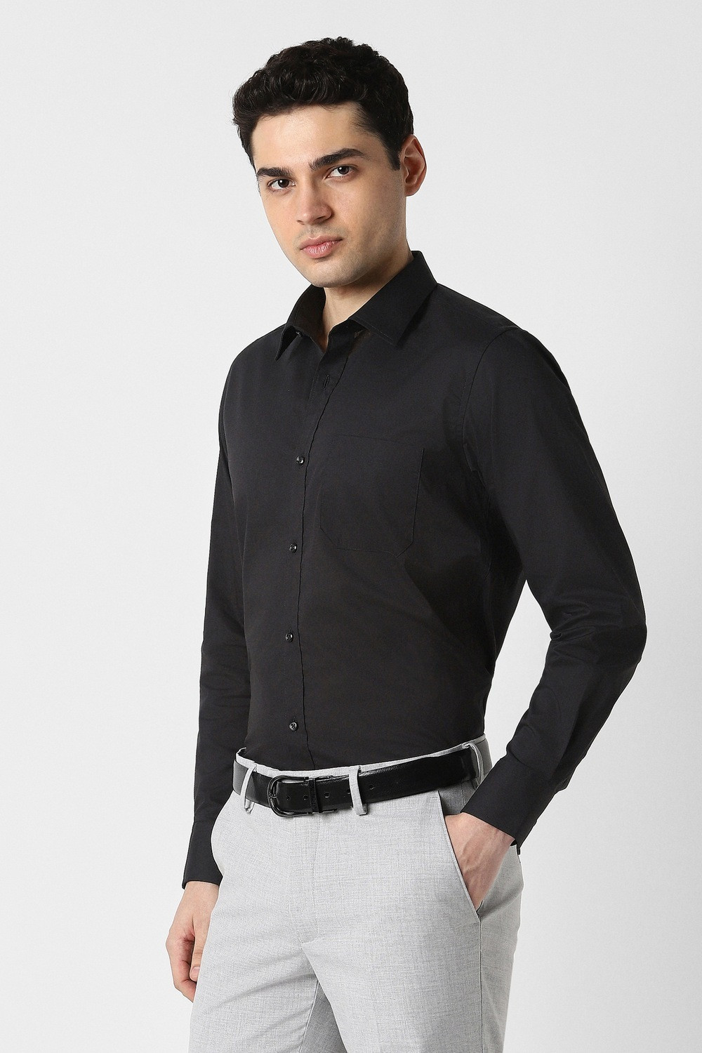 Image of PETER ENGLAND Men Solid Formal Black Shirt