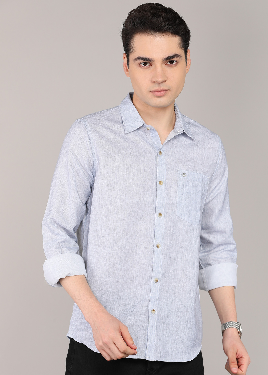 Image of WROGN Men Solid Casual Grey Shirt