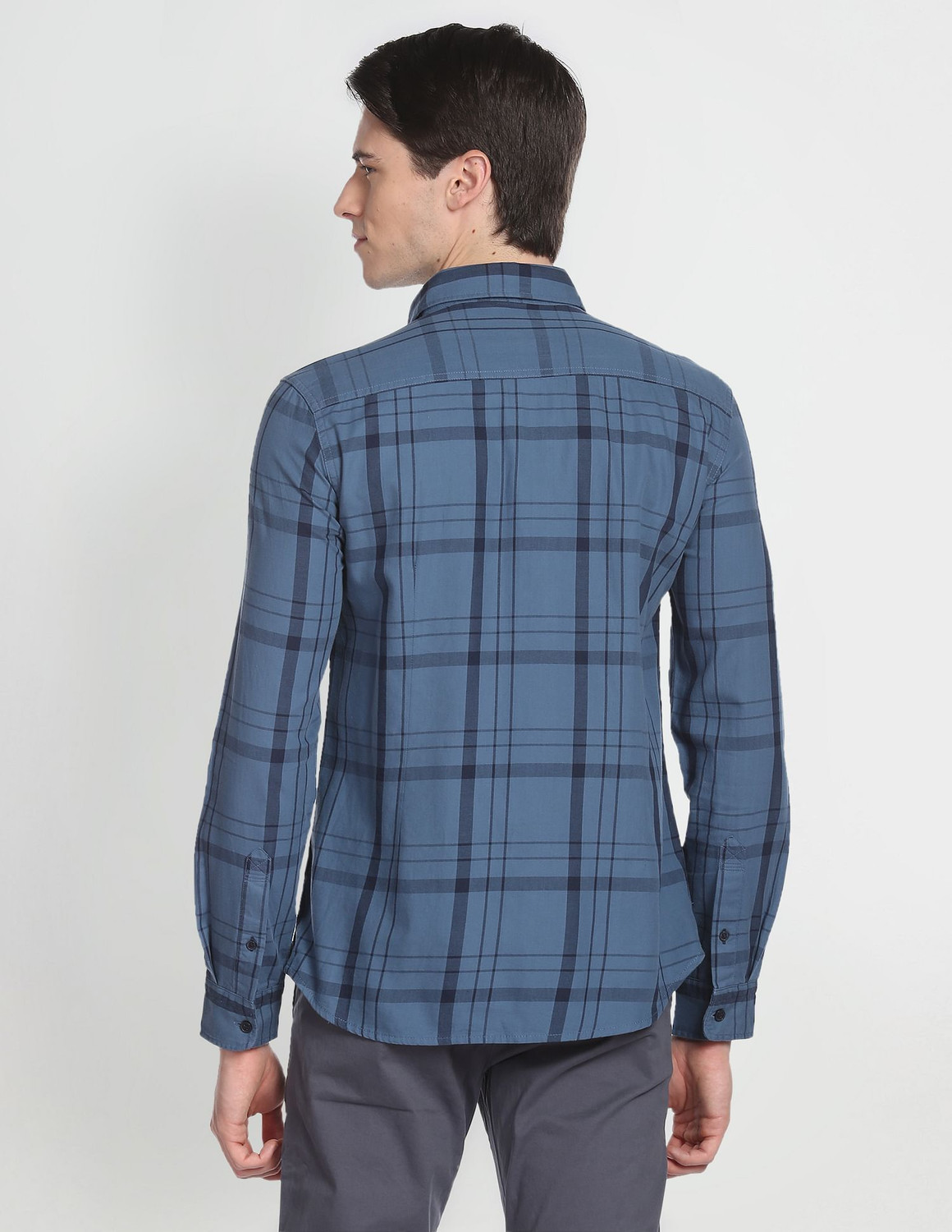 Image of U.S. POLO ASSN. Men Checkered Casual Dark Blue, Black Shirt