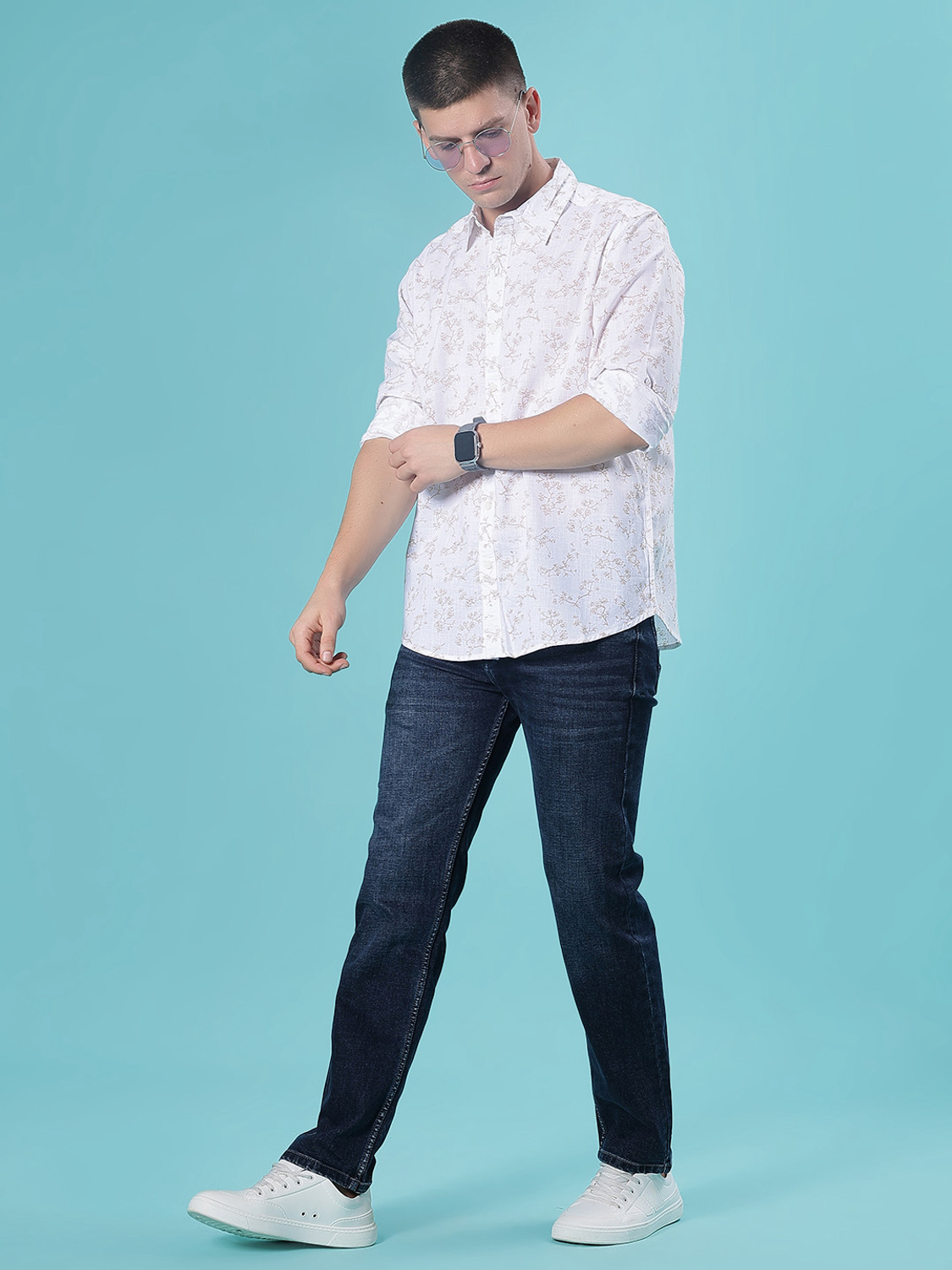 Image of V-MART Men Printed Casual White Shirt