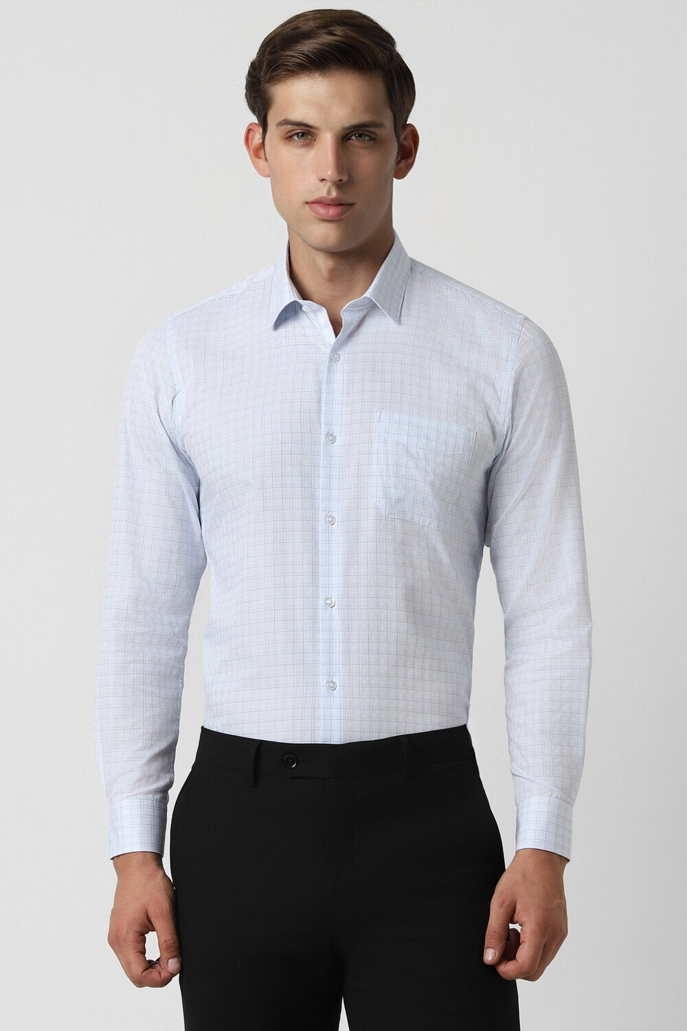Image of PETER ENGLAND Men Checkered Formal Blue Shirt