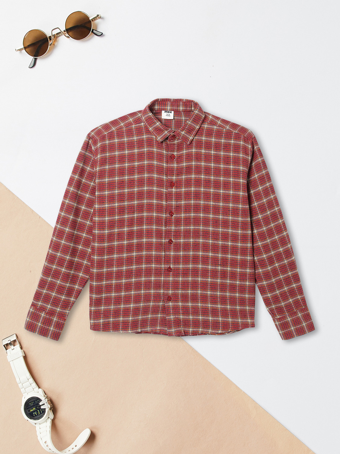 Image of MAX Boys Checkered Casual Red Shirt