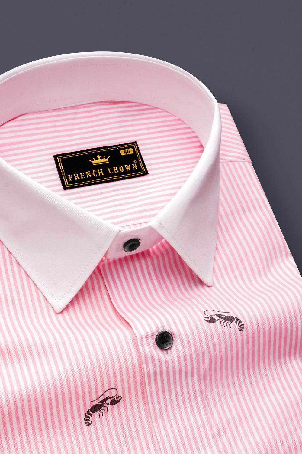 Image of french crown Men Striped Festive Pink Shirt