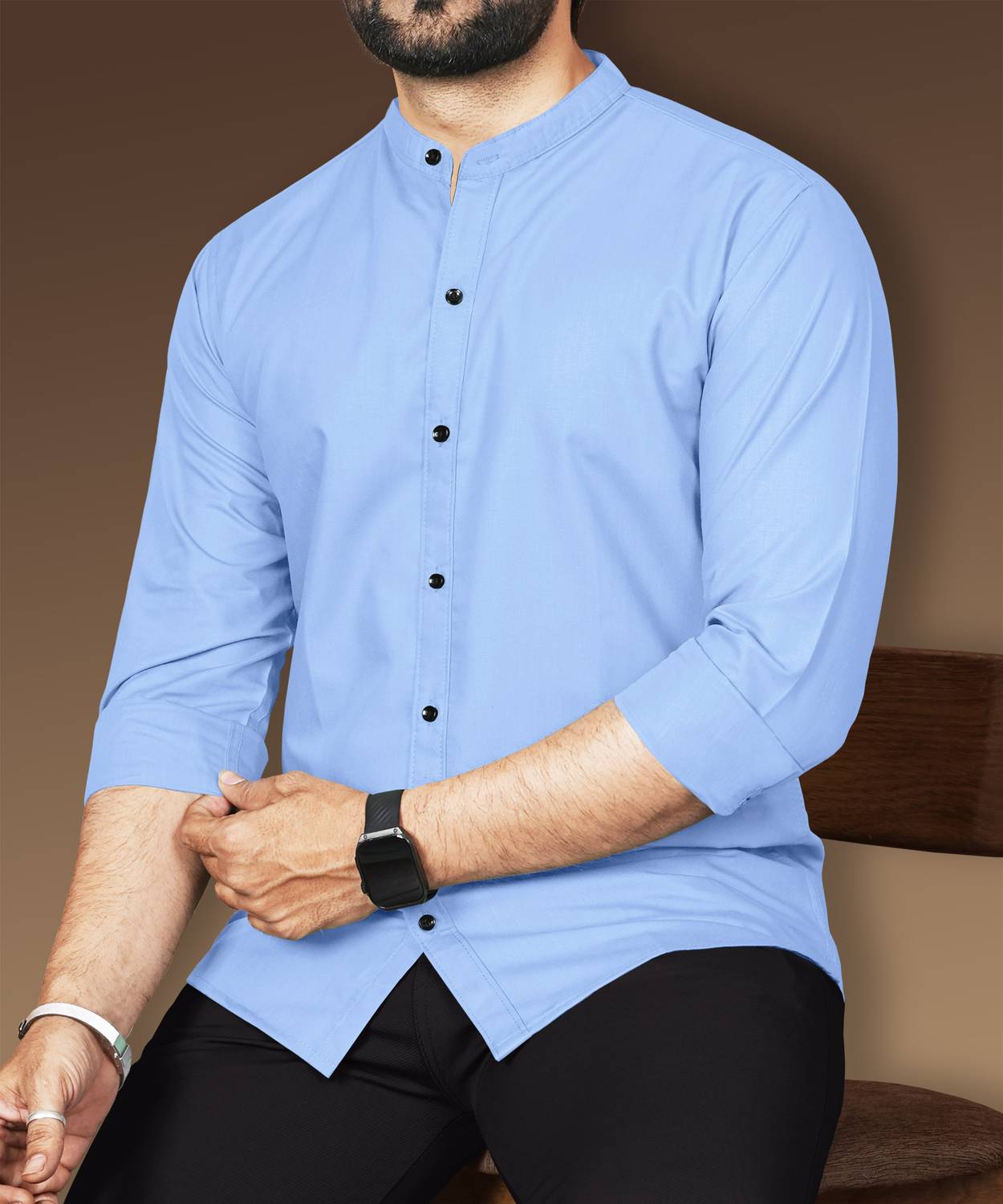 VeBNoR Men Regular Fit Solid Mandarin Collar Casual Shirt