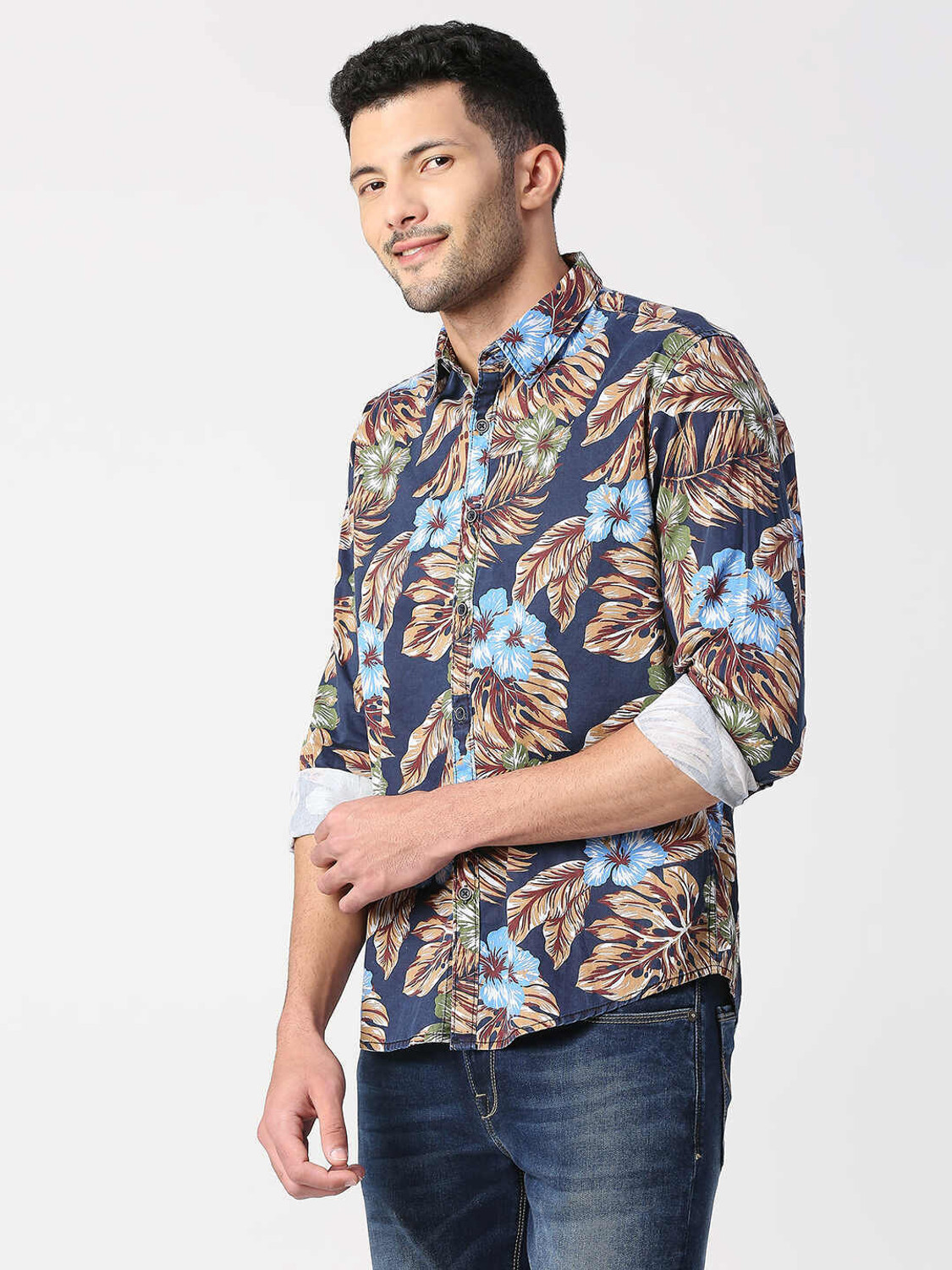 Image of Pepe Jeans Men Printed Casual Blue Shirt
