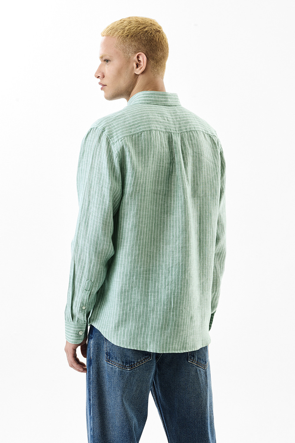 Image of Snitch Men Striped Casual Light Green Shirt