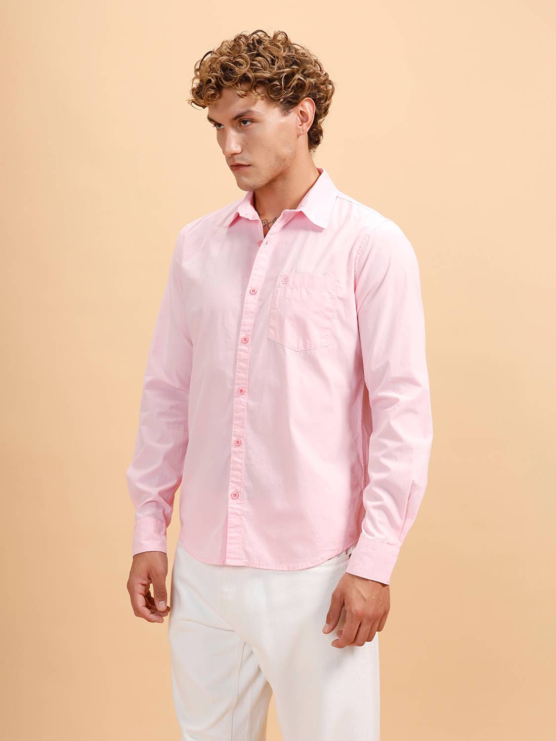WROGN Men Solid Casual Pink Shirt - Image 4