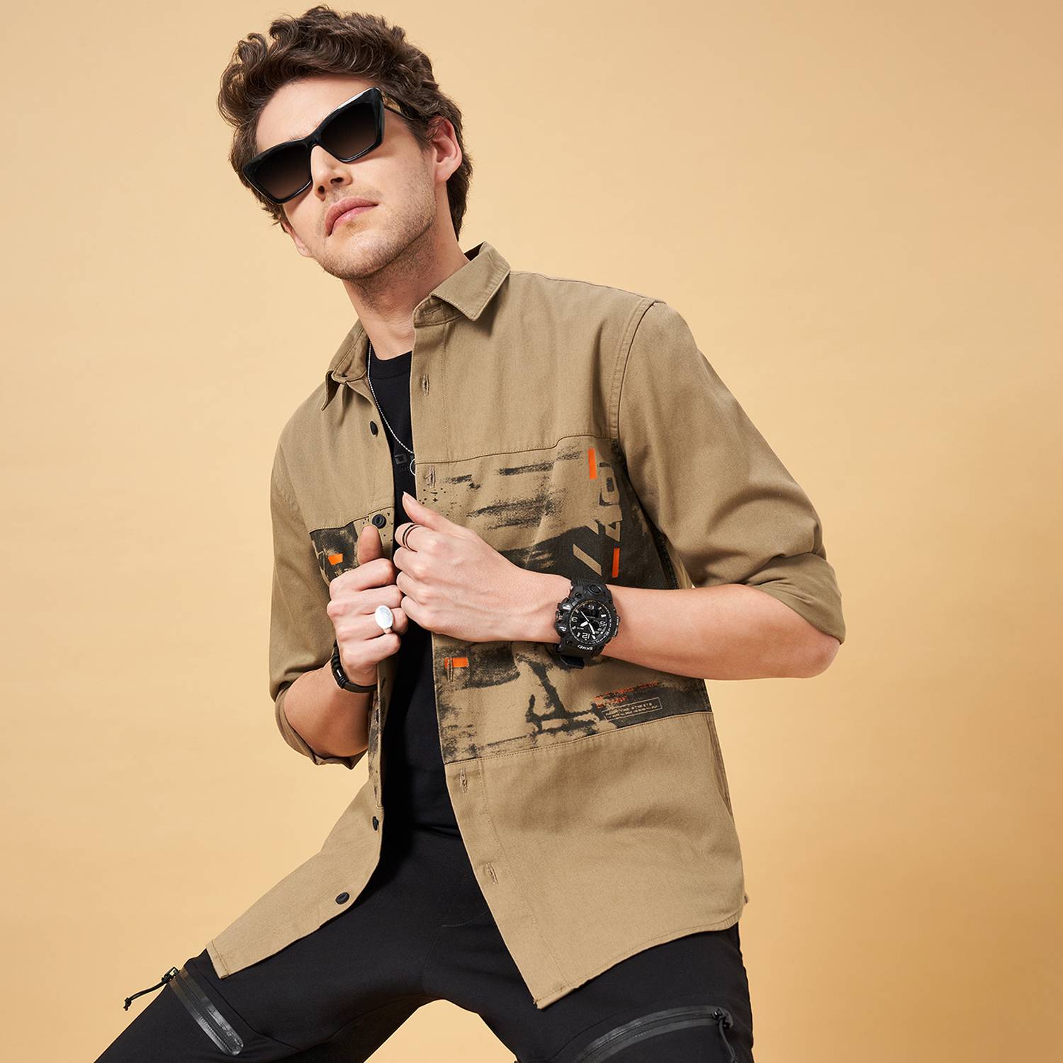 Street 808 Men Printed Casual Brown Shirt - Image 1