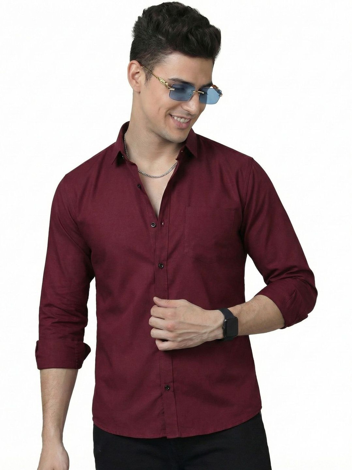 Image of Mast & Harbour Men Solid Casual Maroon Shirt