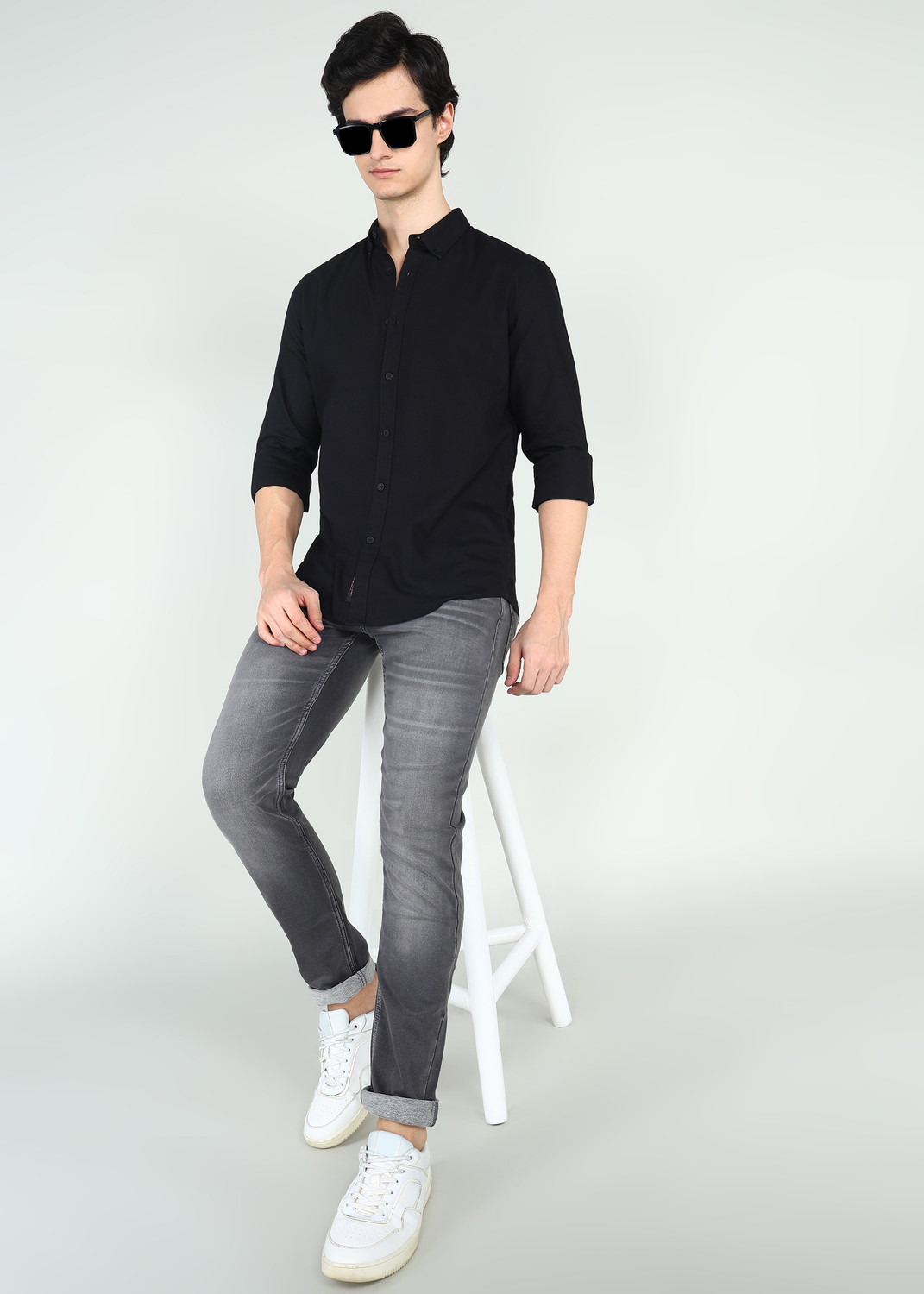Image of BEING HUMAN Men Solid Casual Black Shirt