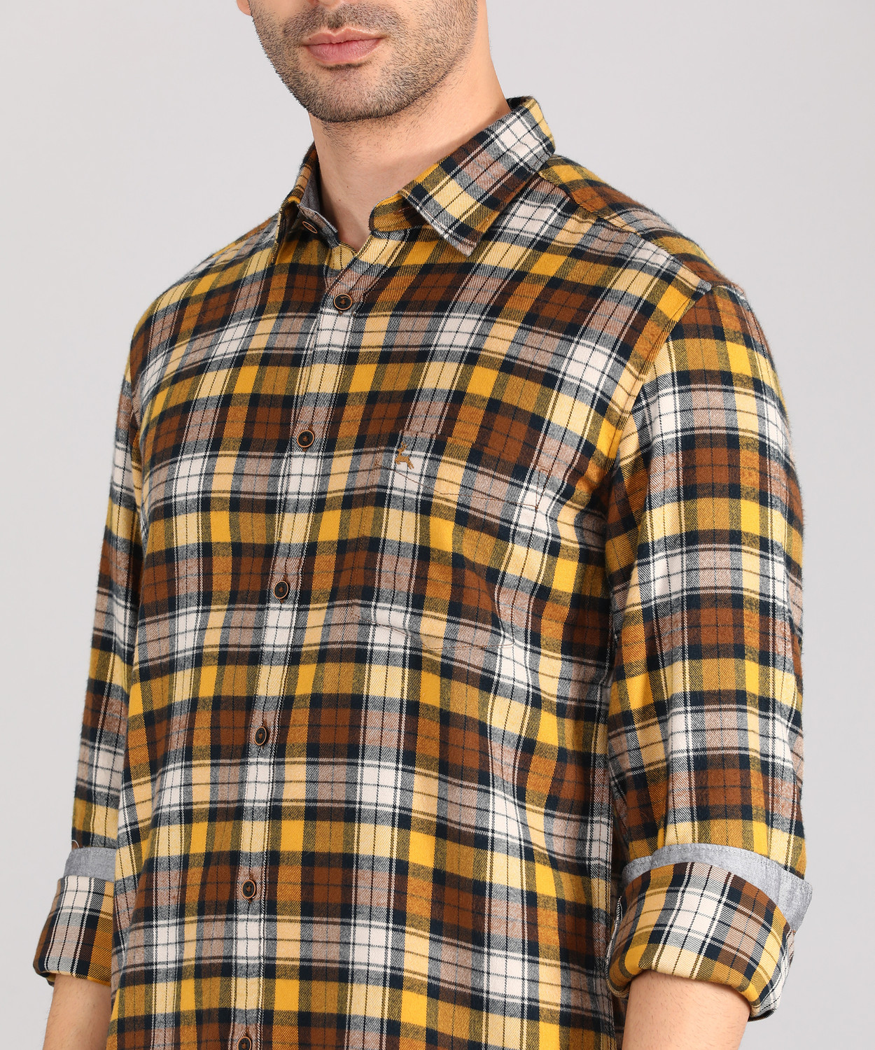 Image of PARX Men Checkered Casual Brown Shirt