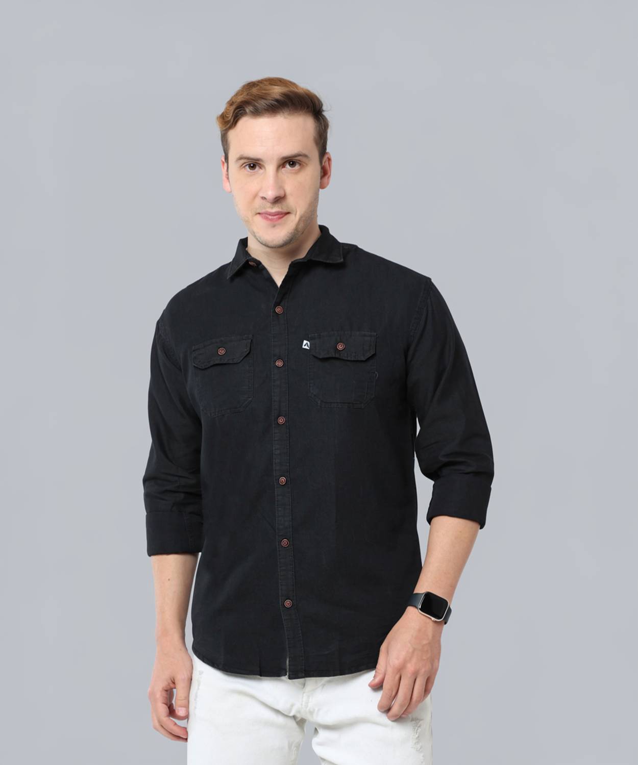 AIDAN PAUL Men Regular Fit Washed Cut Away Collar Casual Shirt
